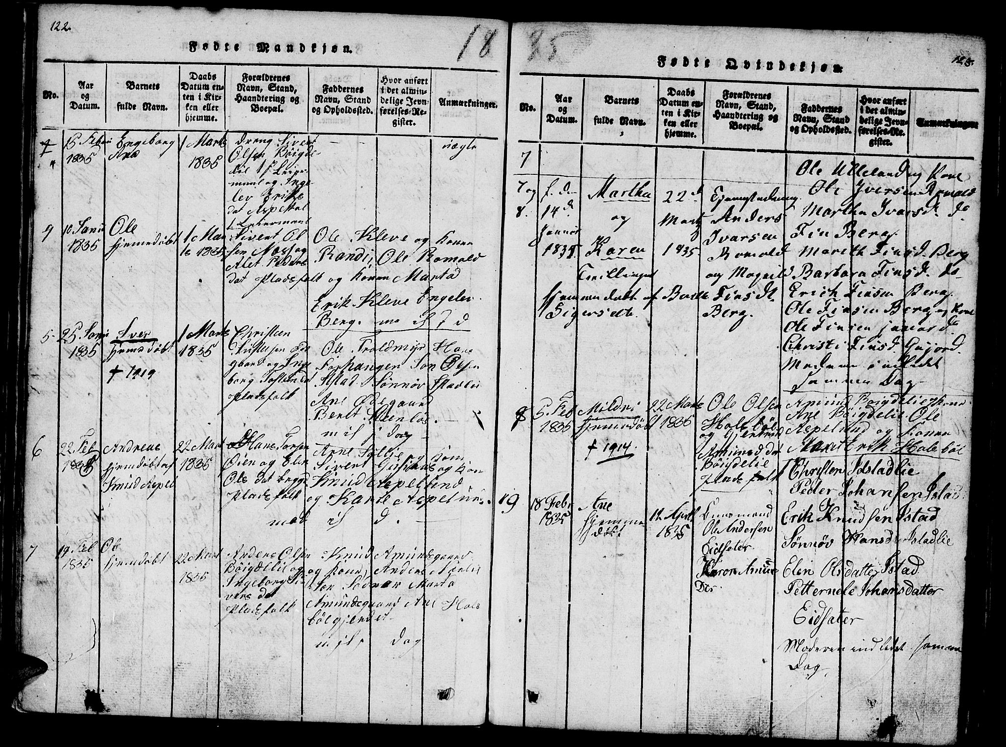Ministerialprotokoller, klokkerbøker og fødselsregistre - Møre og Romsdal, SAT/A-1454/557/L0679: Parish register (official) no. 557A01, 1818-1843, p. 122-123