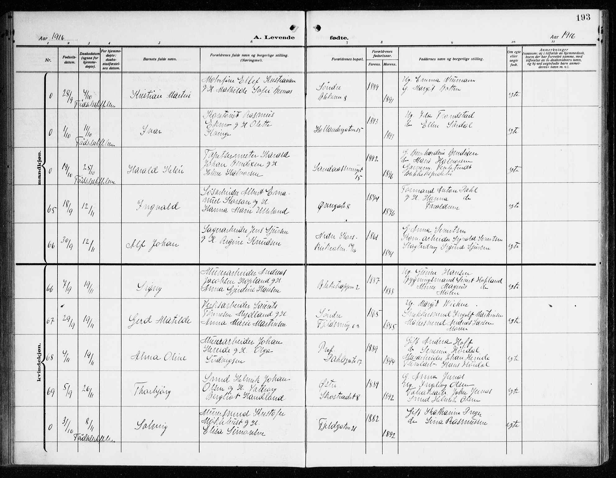 Korskirken sokneprestembete, AV/SAB-A-76101/H/Haa: Parish register (official) no. B 10, 1909-1923, p. 193