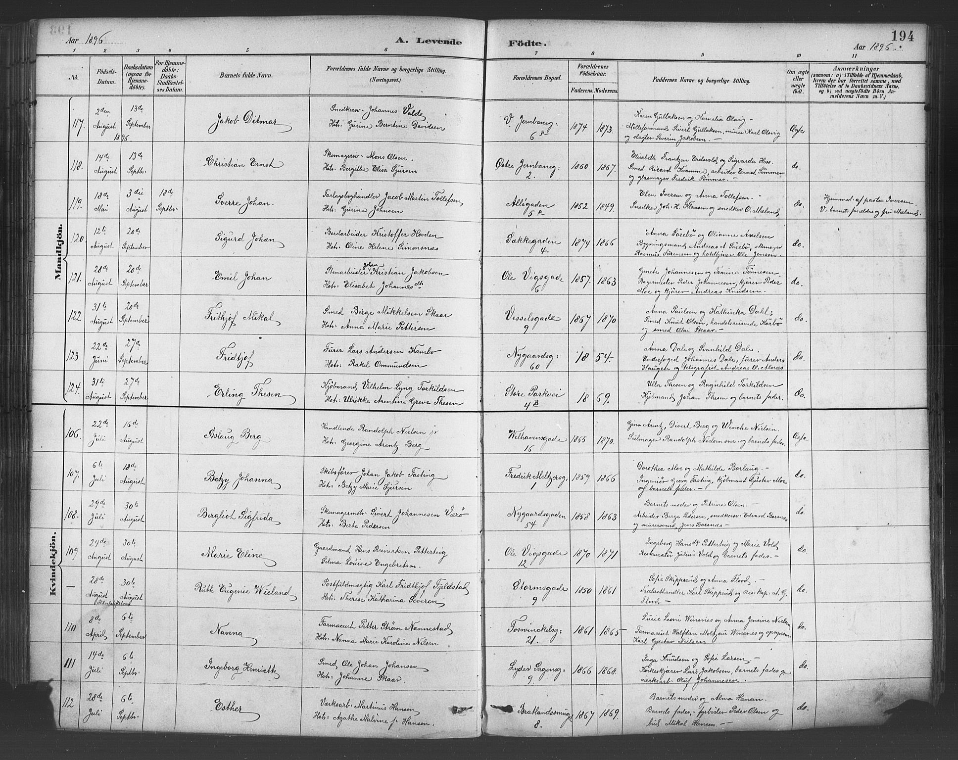 Johanneskirken sokneprestembete, AV/SAB-A-76001/H/Hab: Parish register (copy) no. A 1, 1885-1900, p. 194