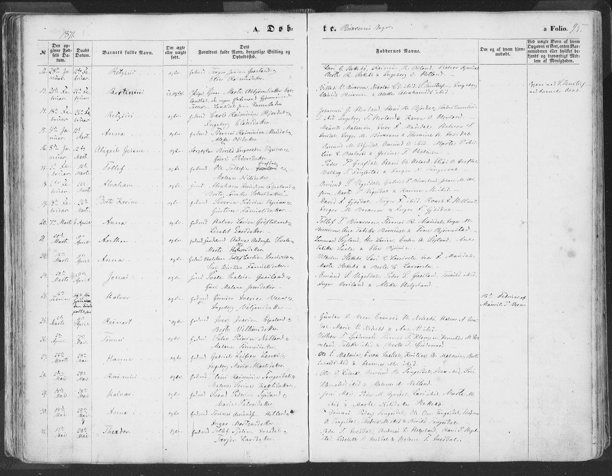 Helleland sokneprestkontor, AV/SAST-A-101810: Parish register (official) no. A 7.1, 1863-1886, p. 95