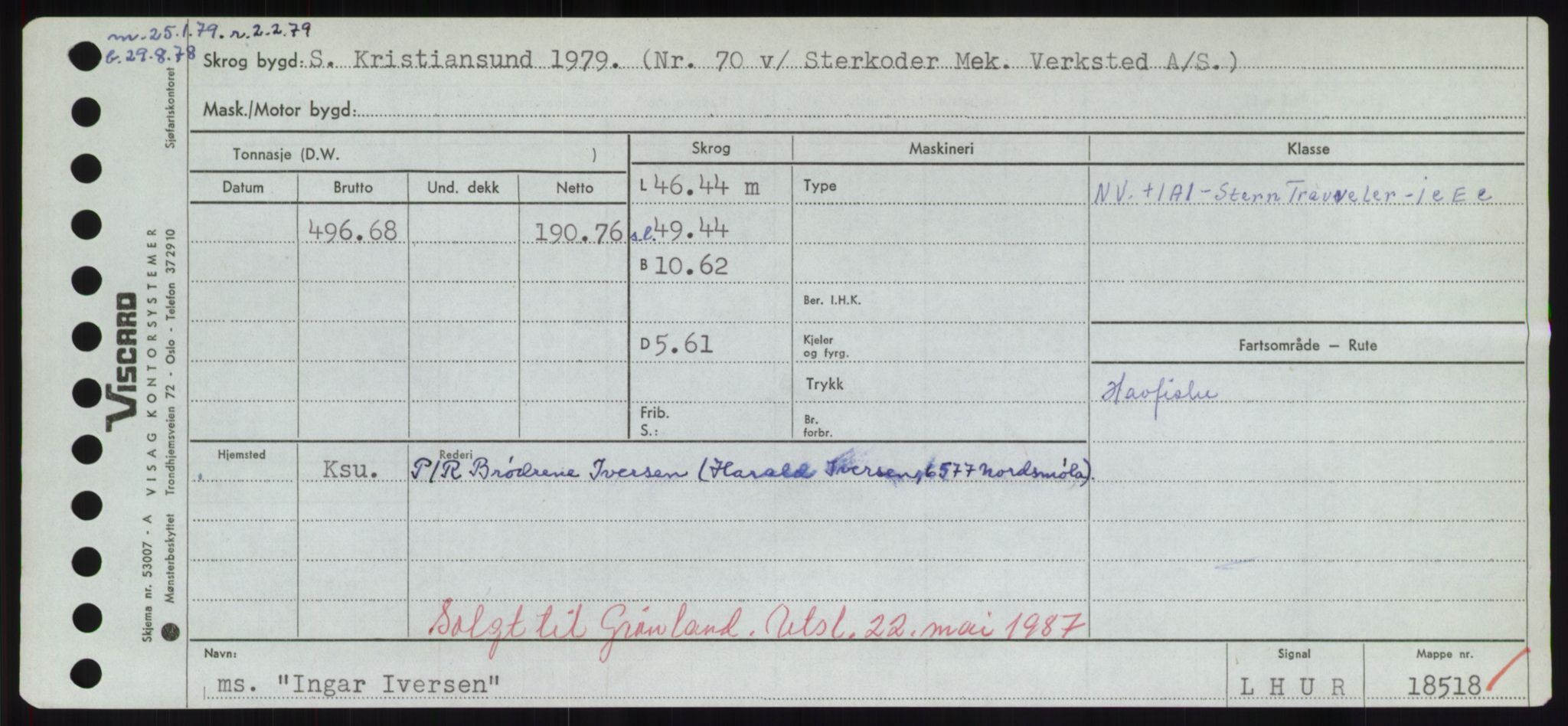 Sjøfartsdirektoratet med forløpere, Skipsmålingen, RA/S-1627/H/Hd/L0018: Fartøy, I, p. 113