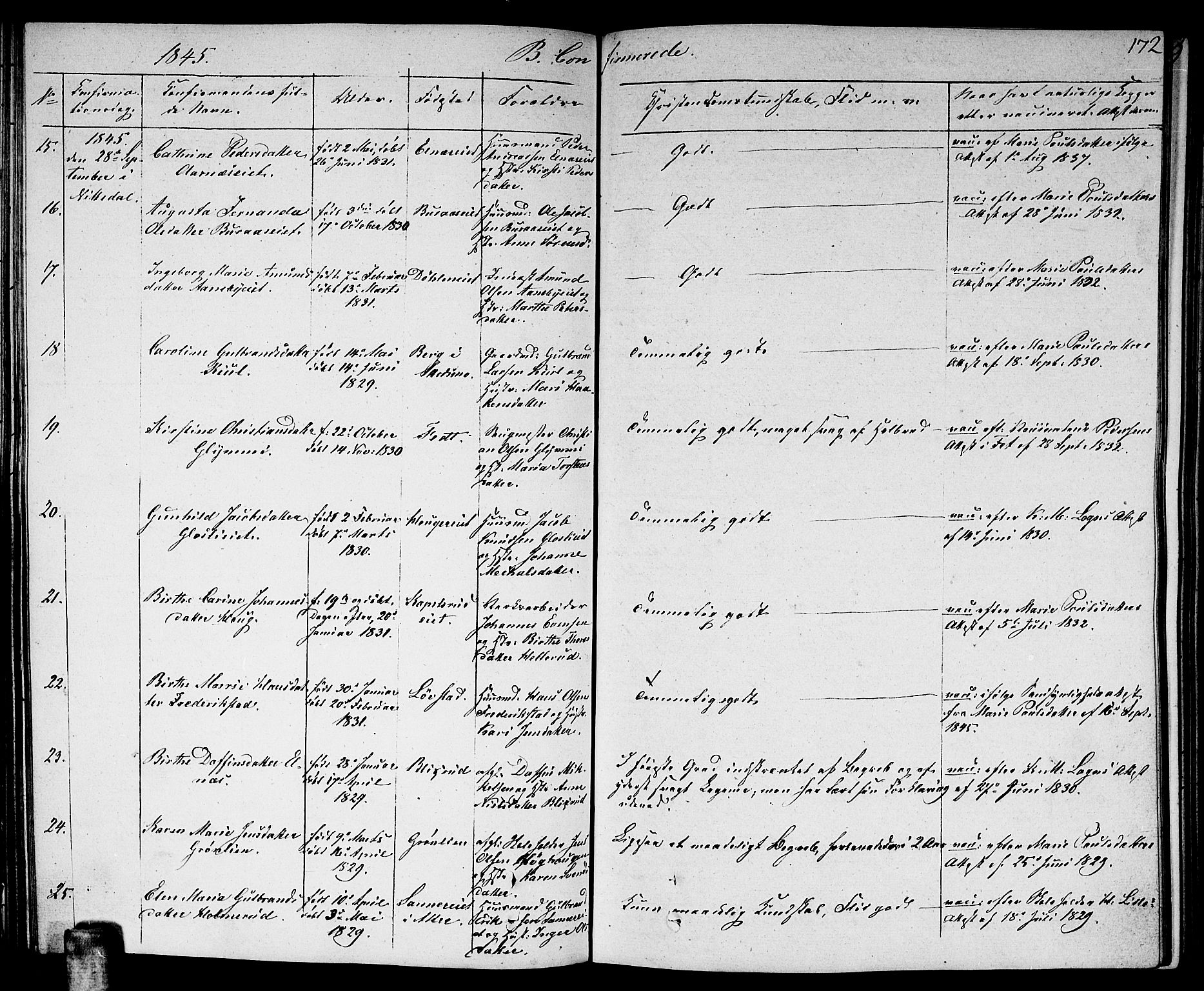 Nittedal prestekontor Kirkebøker, AV/SAO-A-10365a/F/Fa/L0004: Parish register (official) no. I 4, 1836-1849, p. 172