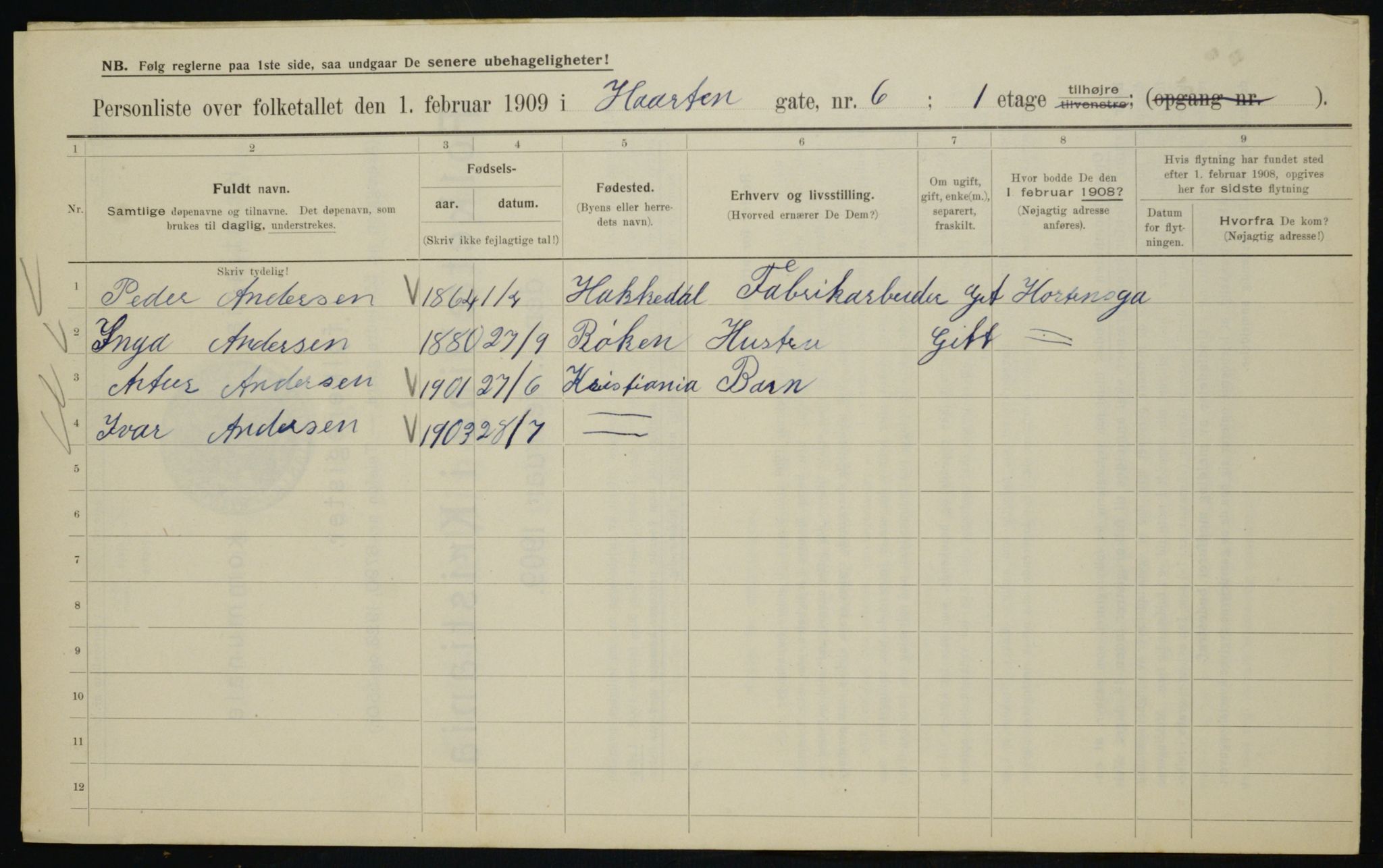 OBA, Municipal Census 1909 for Kristiania, 1909, p. 37583