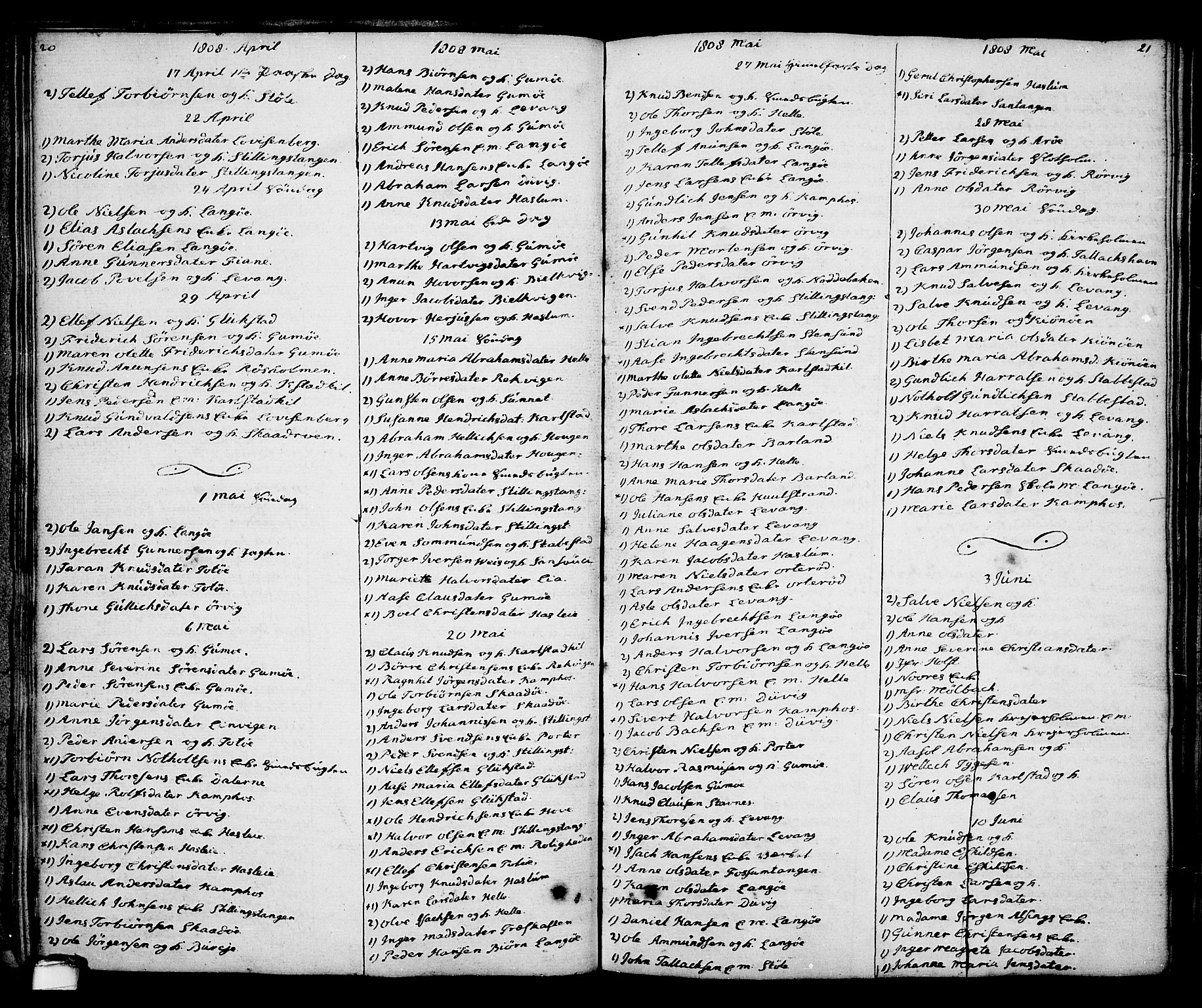 Kragerø kirkebøker, SAKO/A-278/G/Ga/L0001: Parish register (copy) no. 1 /2, 1806-1811, p. 20-21