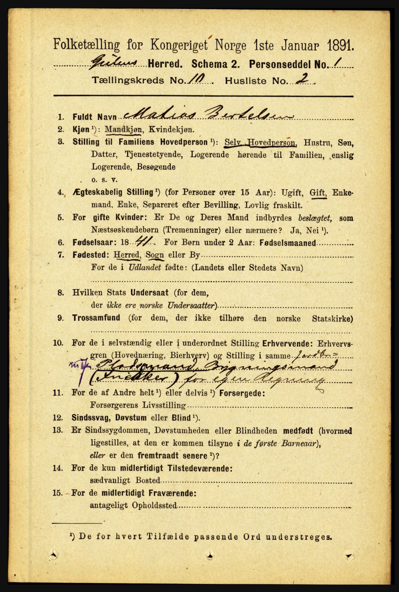 RA, 1891 census for 1411 Gulen, 1891, p. 3313