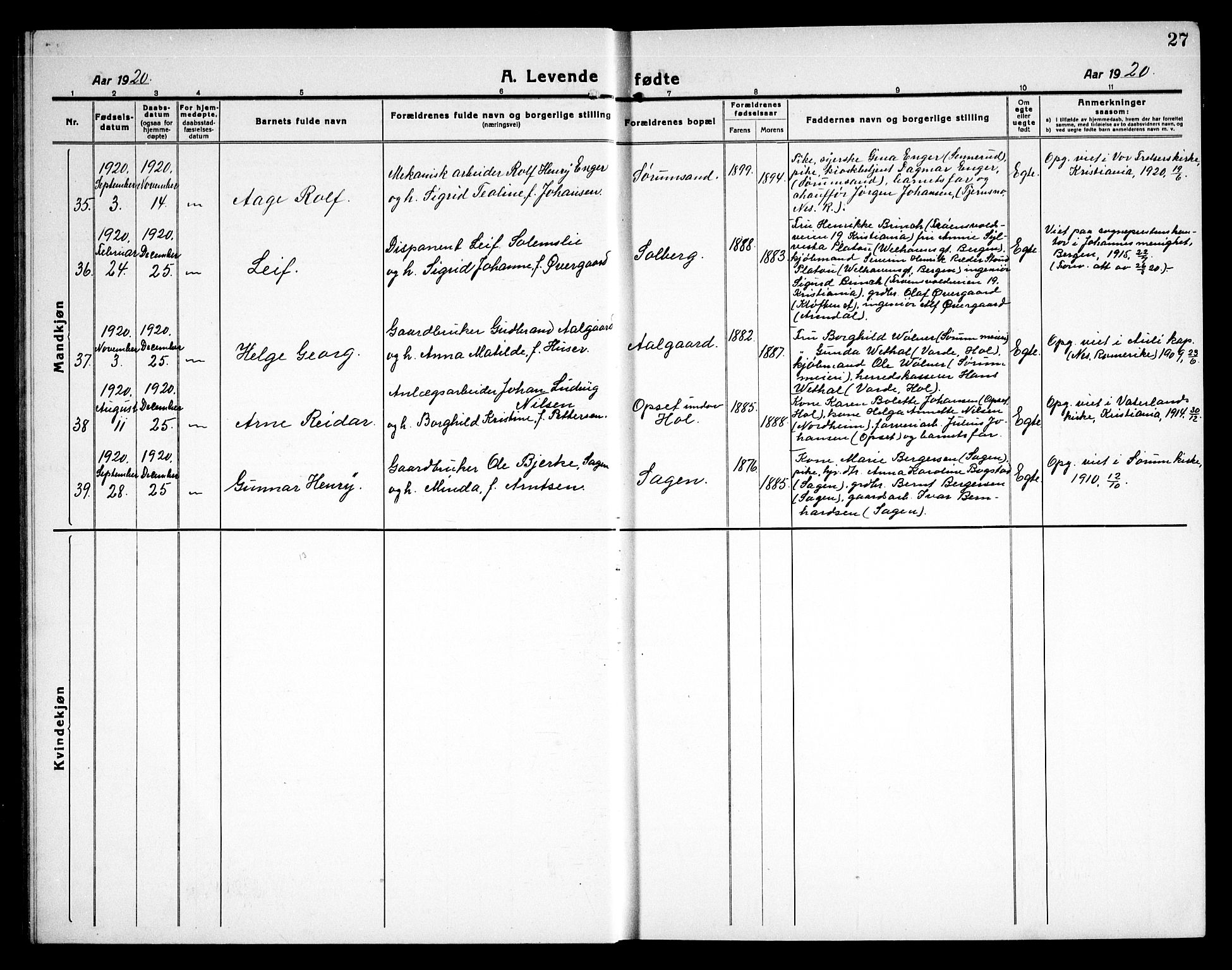 Sørum prestekontor Kirkebøker, SAO/A-10303/G/Ga/L0008: Parish register (copy) no. I 8, 1917-1934, p. 27
