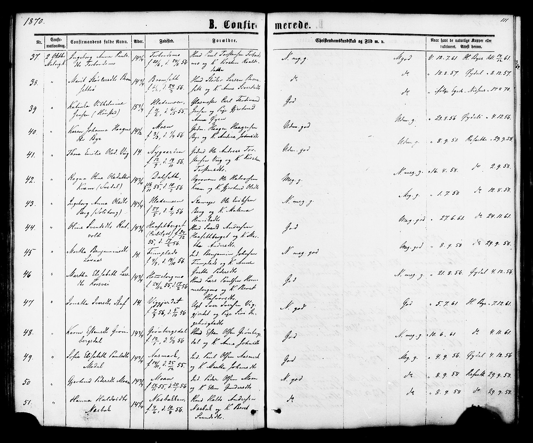 Ministerialprotokoller, klokkerbøker og fødselsregistre - Sør-Trøndelag, SAT/A-1456/616/L0409: Parish register (official) no. 616A06, 1865-1877, p. 111