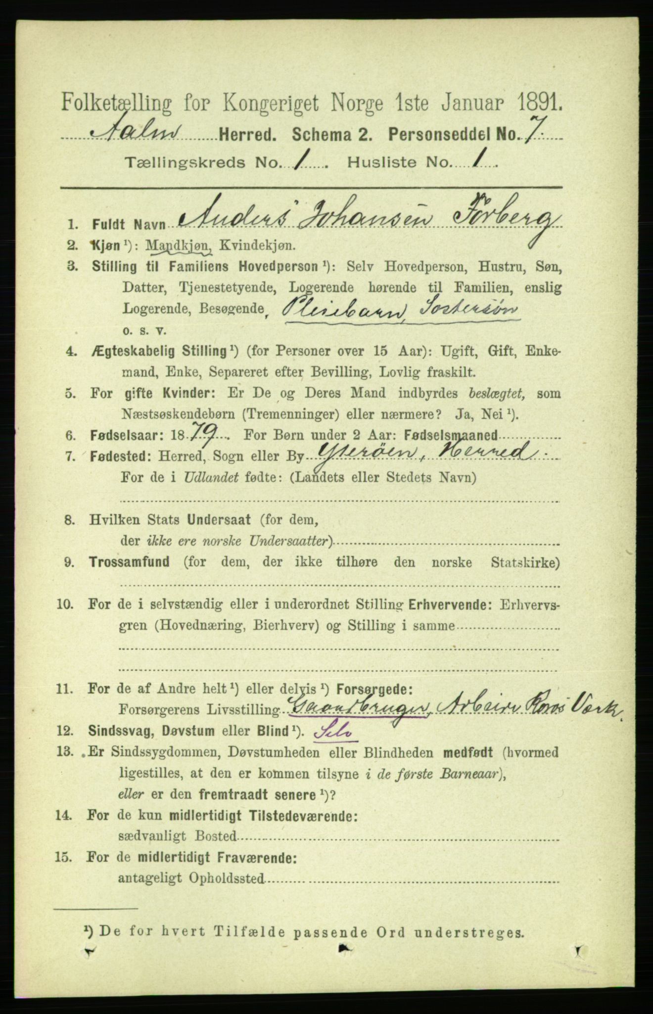 RA, 1891 census for 1644 Ålen, 1891, p. 72