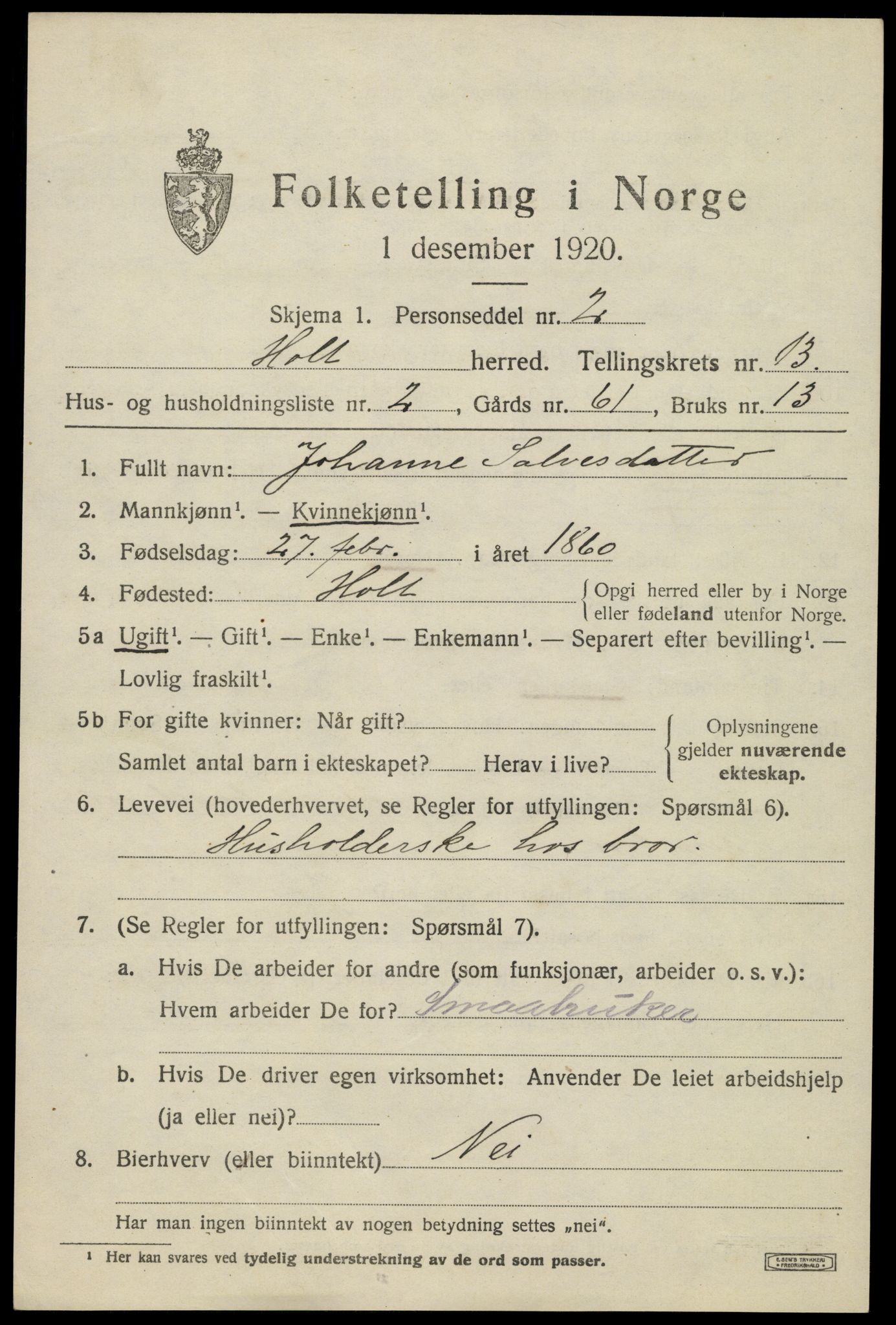 SAK, 1920 census for Holt, 1920, p. 7638