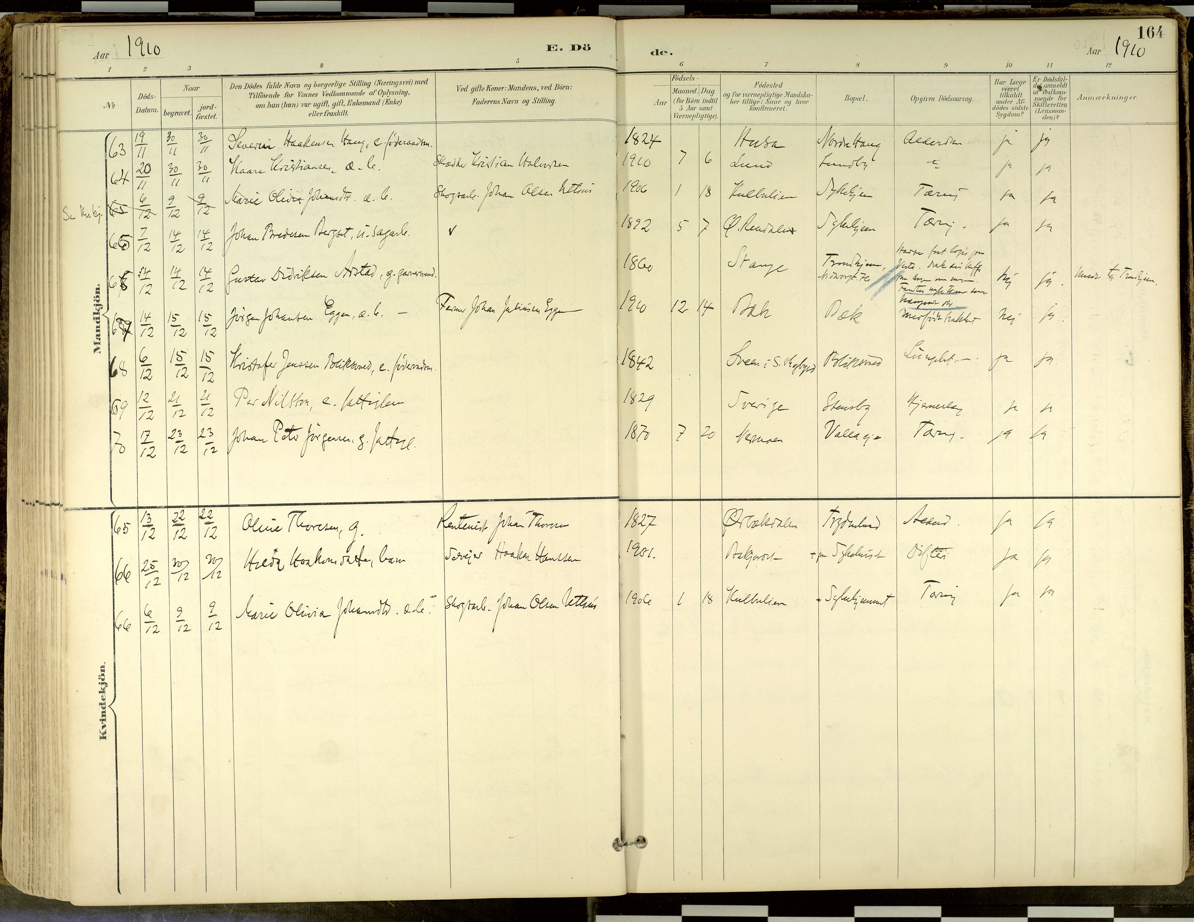 Elverum prestekontor, AV/SAH-PREST-044/H/Ha/Haa/L0018: Parish register (official) no. 18, 1894-1914, p. 164