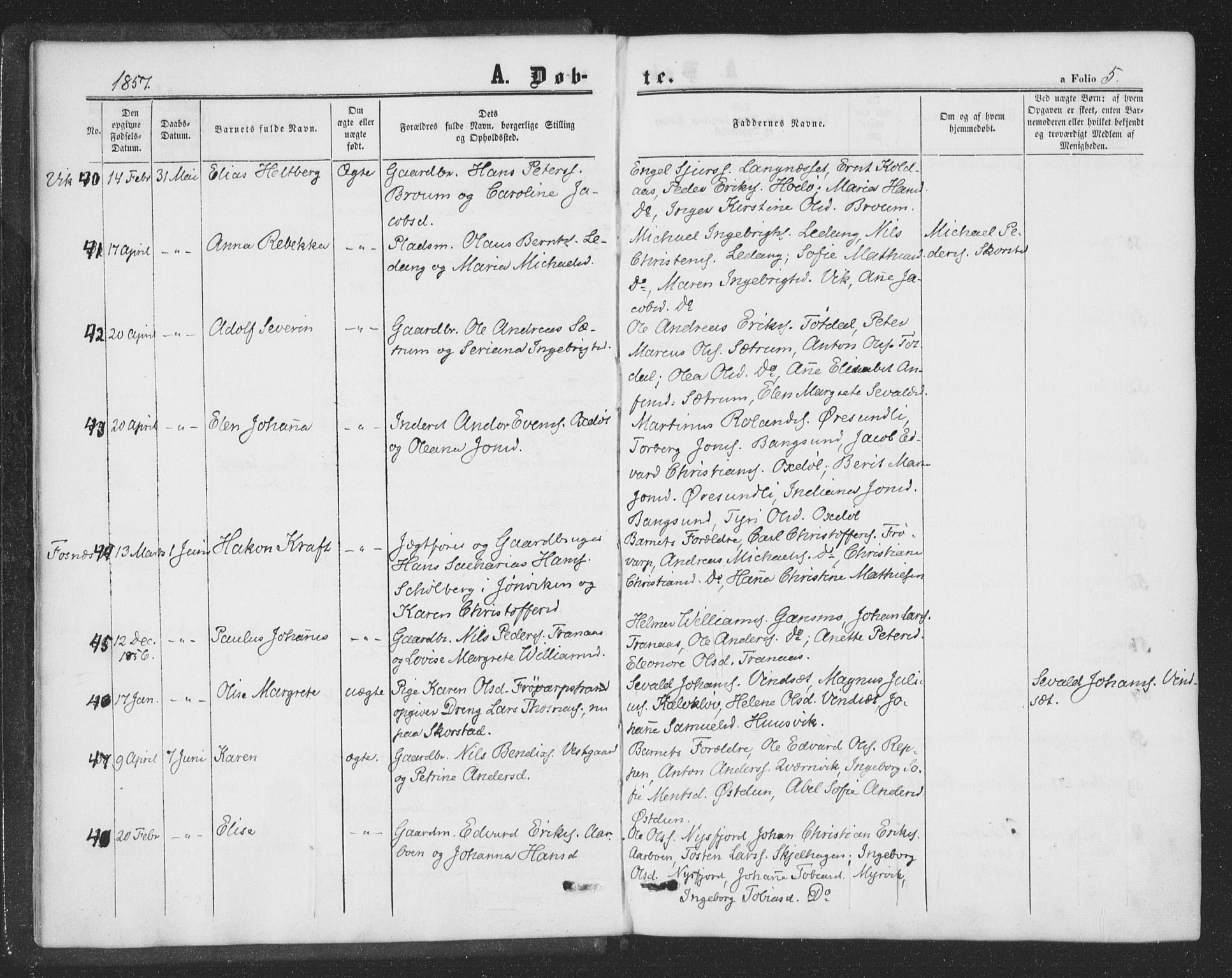 Ministerialprotokoller, klokkerbøker og fødselsregistre - Nord-Trøndelag, AV/SAT-A-1458/773/L0615: Parish register (official) no. 773A06, 1857-1870, p. 5