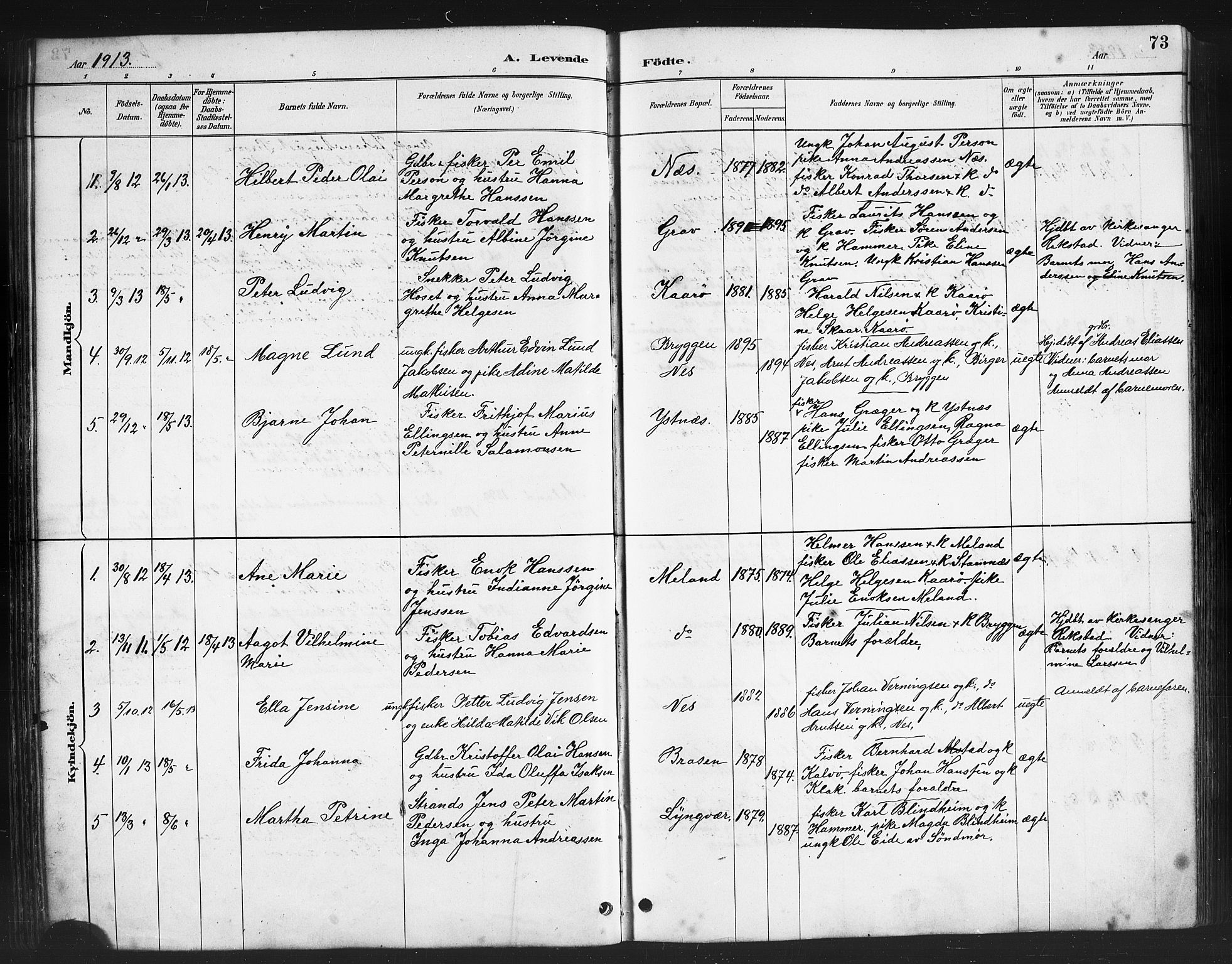 Ministerialprotokoller, klokkerbøker og fødselsregistre - Nordland, AV/SAT-A-1459/808/L0131: Parish register (copy) no. 808C02, 1879-1919, p. 73