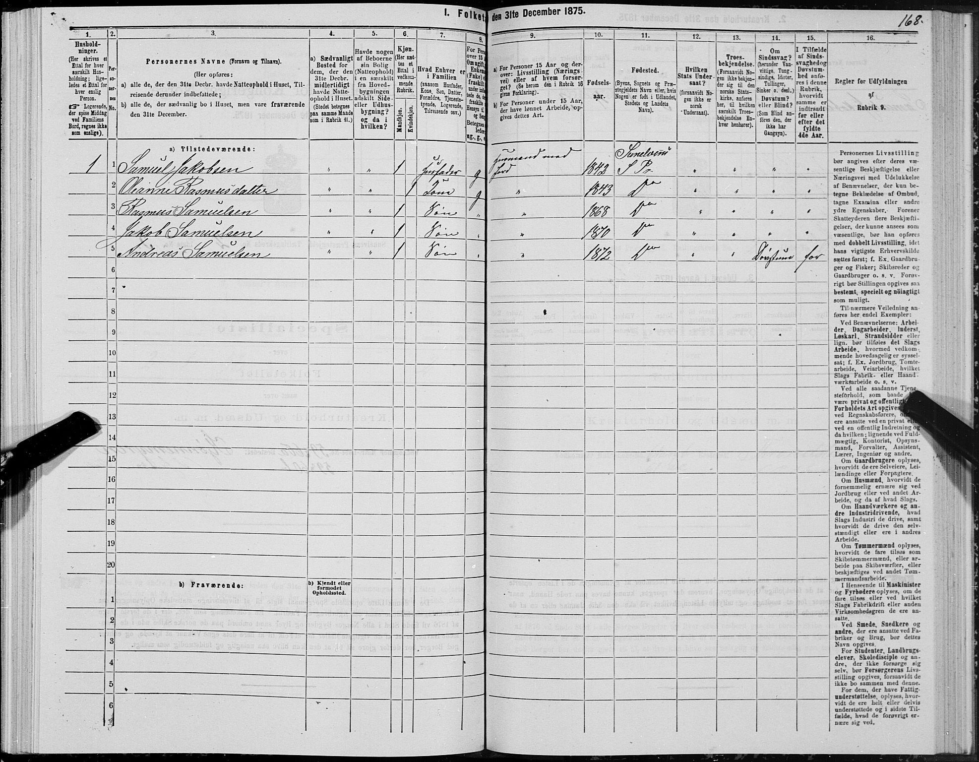 SAT, 1875 census for 1523P Sunnylven, 1875, p. 1168