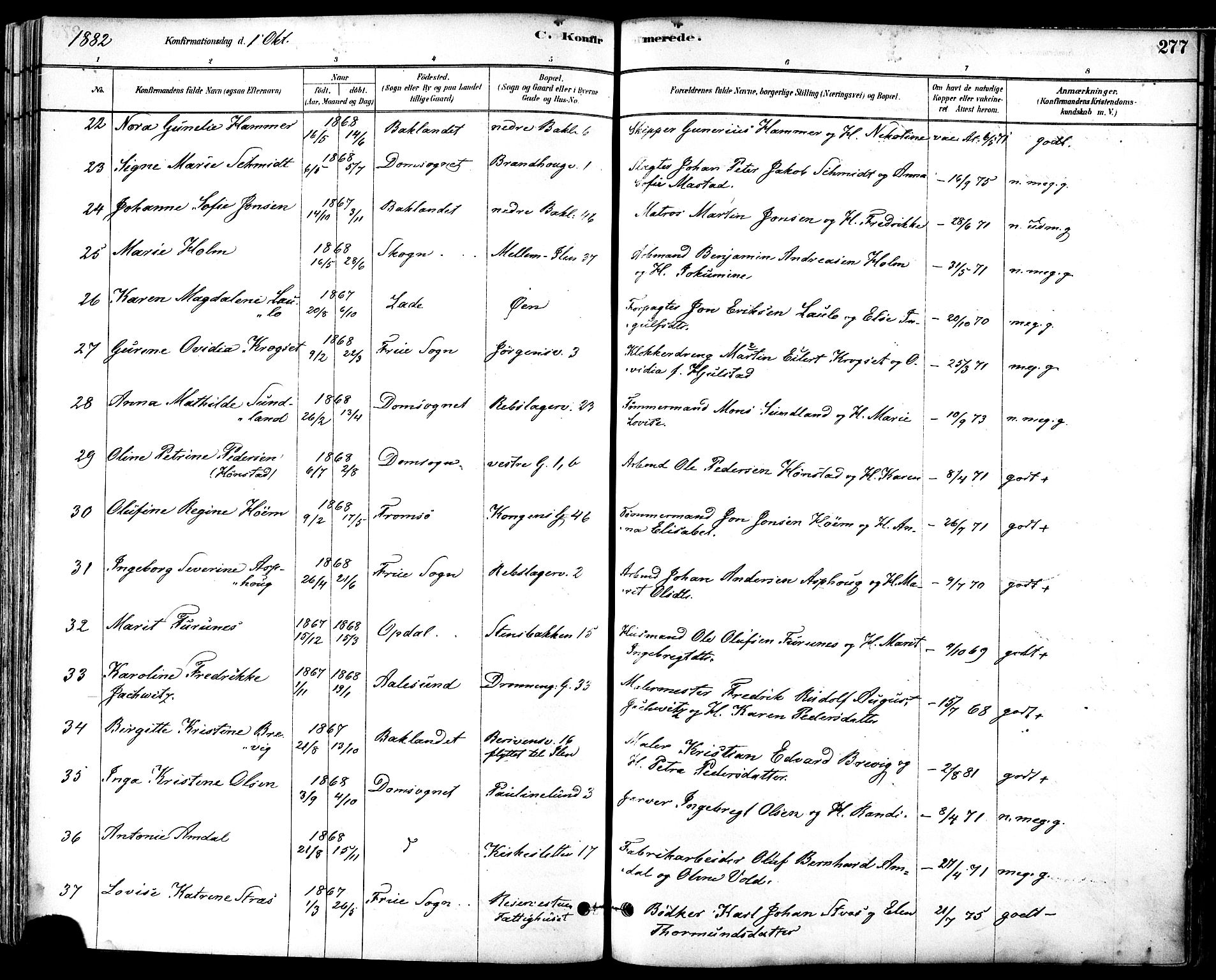 Ministerialprotokoller, klokkerbøker og fødselsregistre - Sør-Trøndelag, SAT/A-1456/601/L0057: Parish register (official) no. 601A25, 1877-1891, p. 277