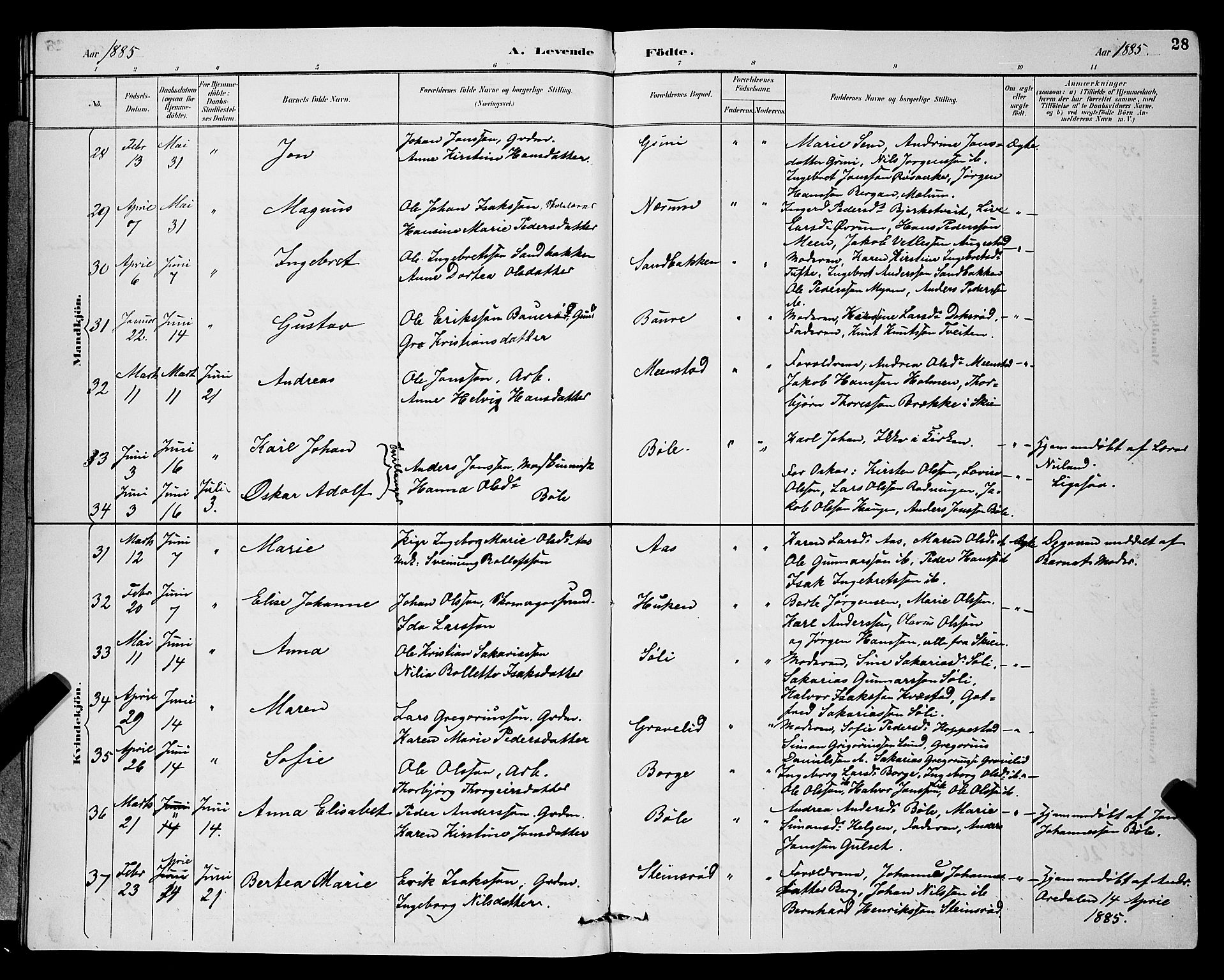 Gjerpen kirkebøker, AV/SAKO-A-265/G/Ga/L0002: Parish register (copy) no. I 2, 1883-1900, p. 28