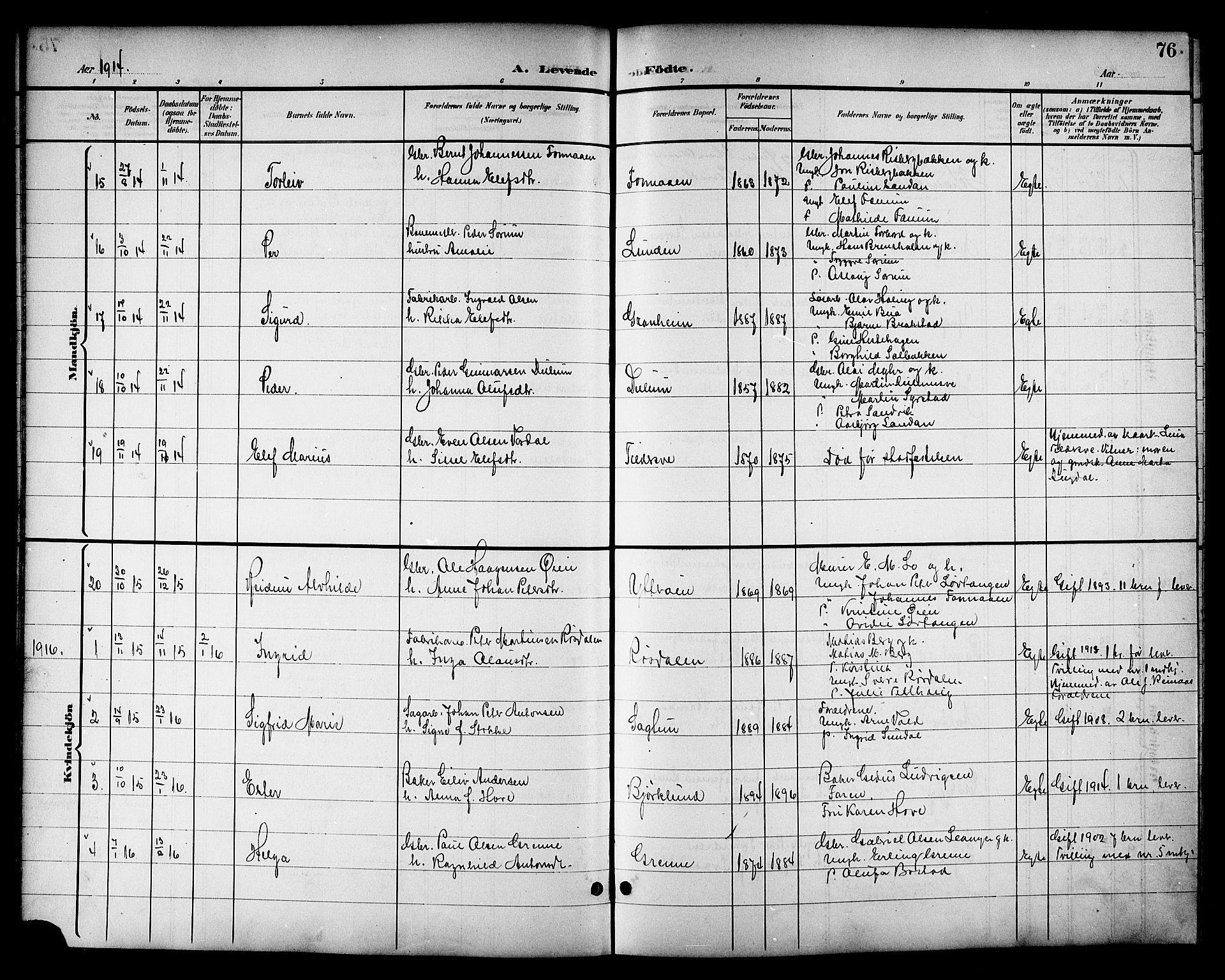 Ministerialprotokoller, klokkerbøker og fødselsregistre - Nord-Trøndelag, SAT/A-1458/714/L0135: Parish register (copy) no. 714C04, 1899-1918, p. 76