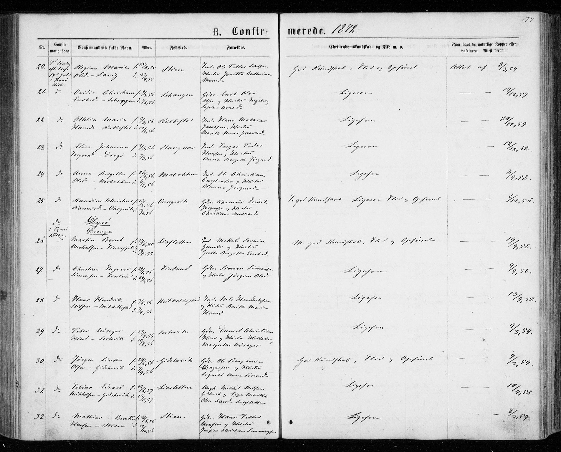 Tranøy sokneprestkontor, AV/SATØ-S-1313/I/Ia/Iaa/L0008kirke: Parish register (official) no. 8, 1867-1877, p. 174