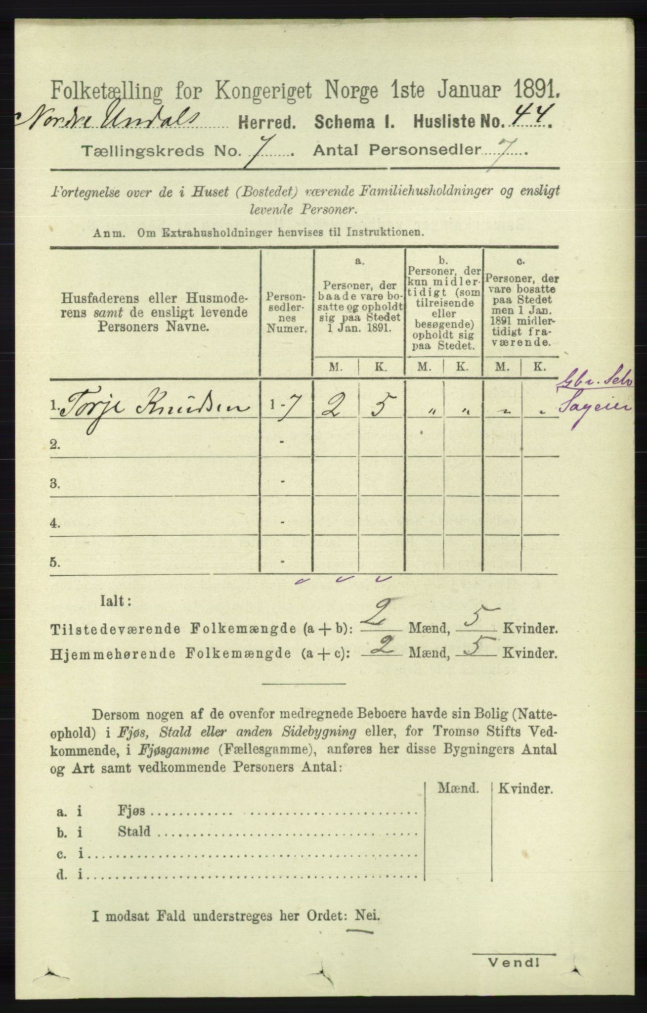 RA, 1891 census for 1028 Nord-Audnedal, 1891, p. 1776