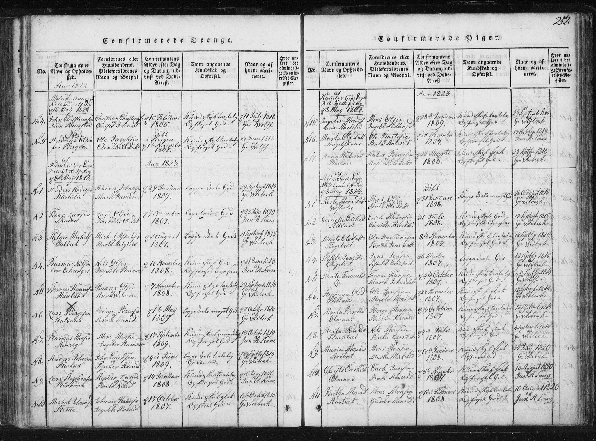 Hamre sokneprestembete, SAB/A-75501/H/Ha/Haa/Haaa/L0010: Parish register (official) no. A 10, 1816-1826, p. 252