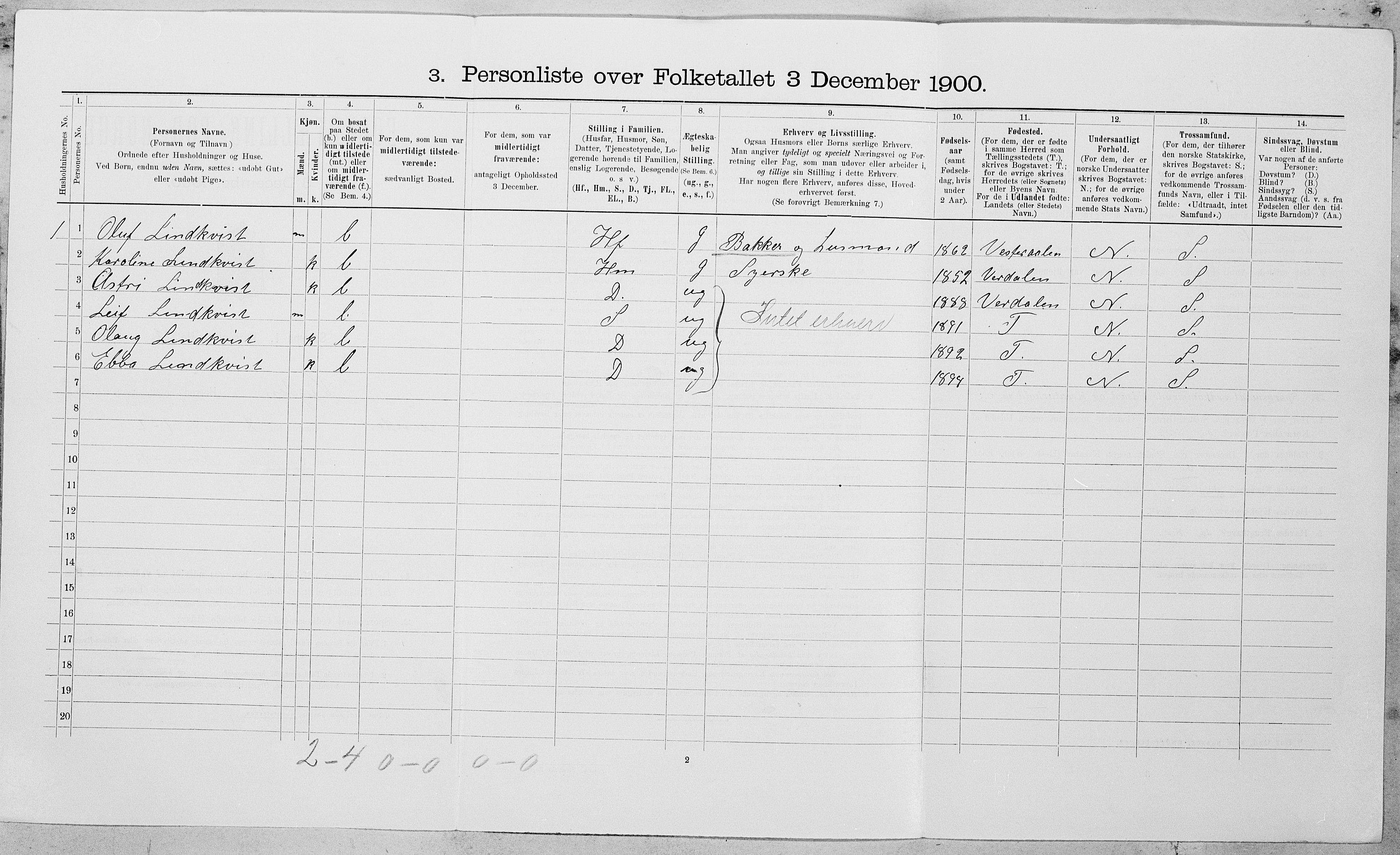 SAT, 1900 census for Vikna, 1900, p. 376