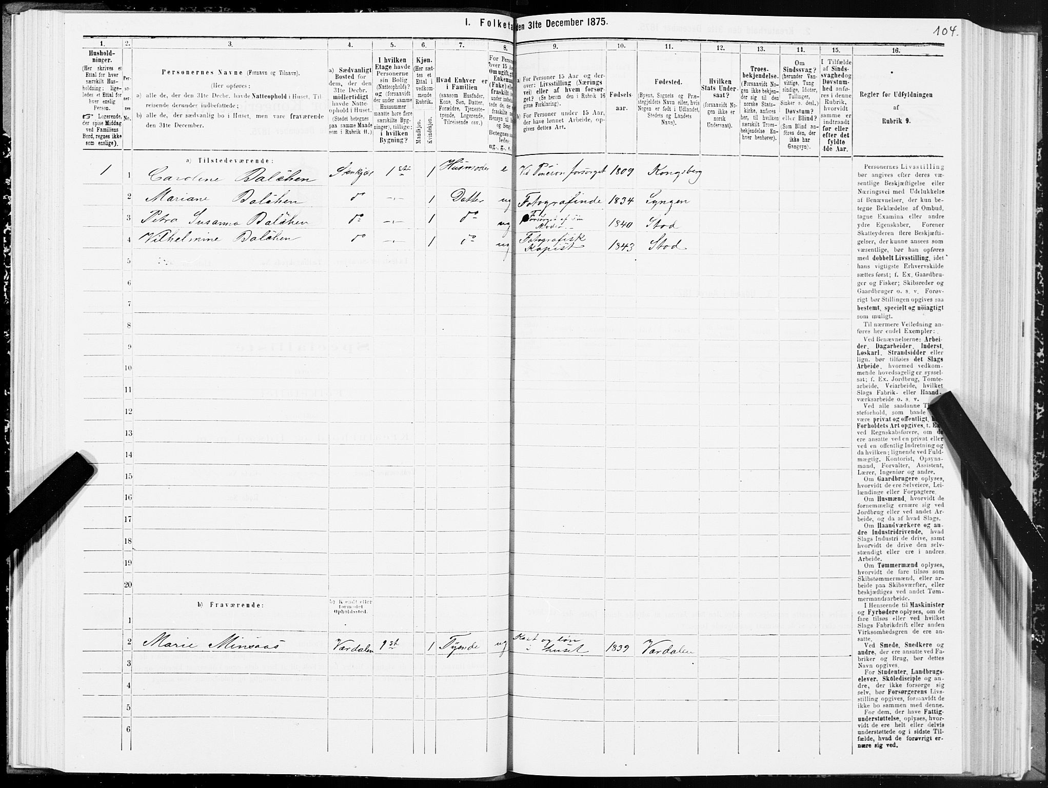 SAT, 1875 census for 1702B Steinkjer/Steinkjer, 1875, p. 104