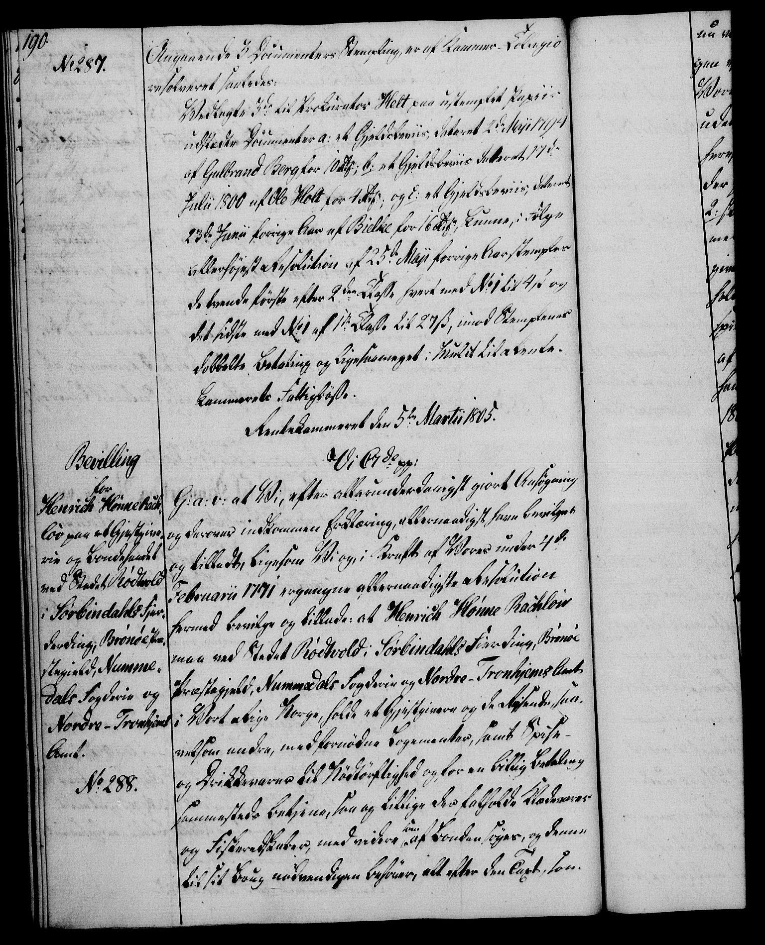 Rentekammeret, Kammerkanselliet, RA/EA-3111/G/Gg/Gga/L0018: Norsk ekspedisjonsprotokoll med register (merket RK 53.18), 1804-1806, p. 190