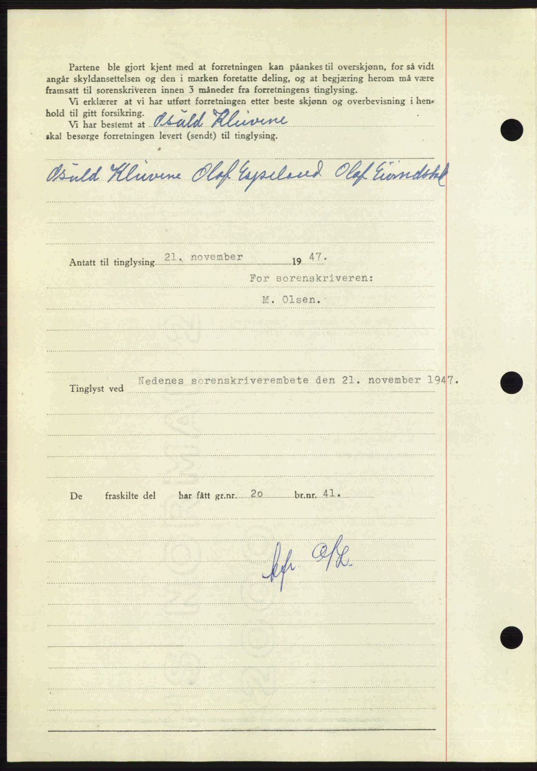 Nedenes sorenskriveri, AV/SAK-1221-0006/G/Gb/Gba/L0058: Mortgage book no. A10, 1947-1948, Diary no: : 1716/1947