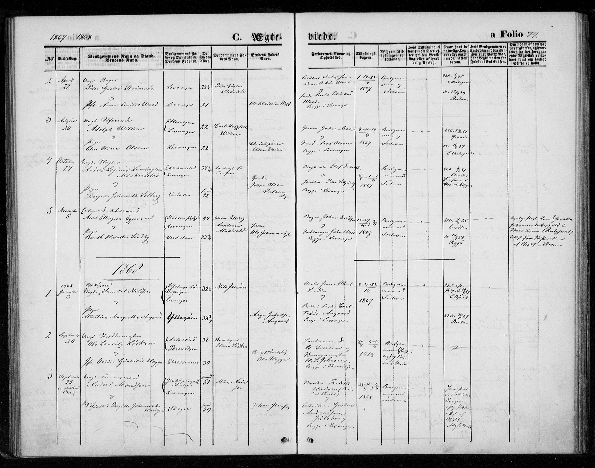 Ministerialprotokoller, klokkerbøker og fødselsregistre - Nord-Trøndelag, SAT/A-1458/720/L0186: Parish register (official) no. 720A03, 1864-1874, p. 74