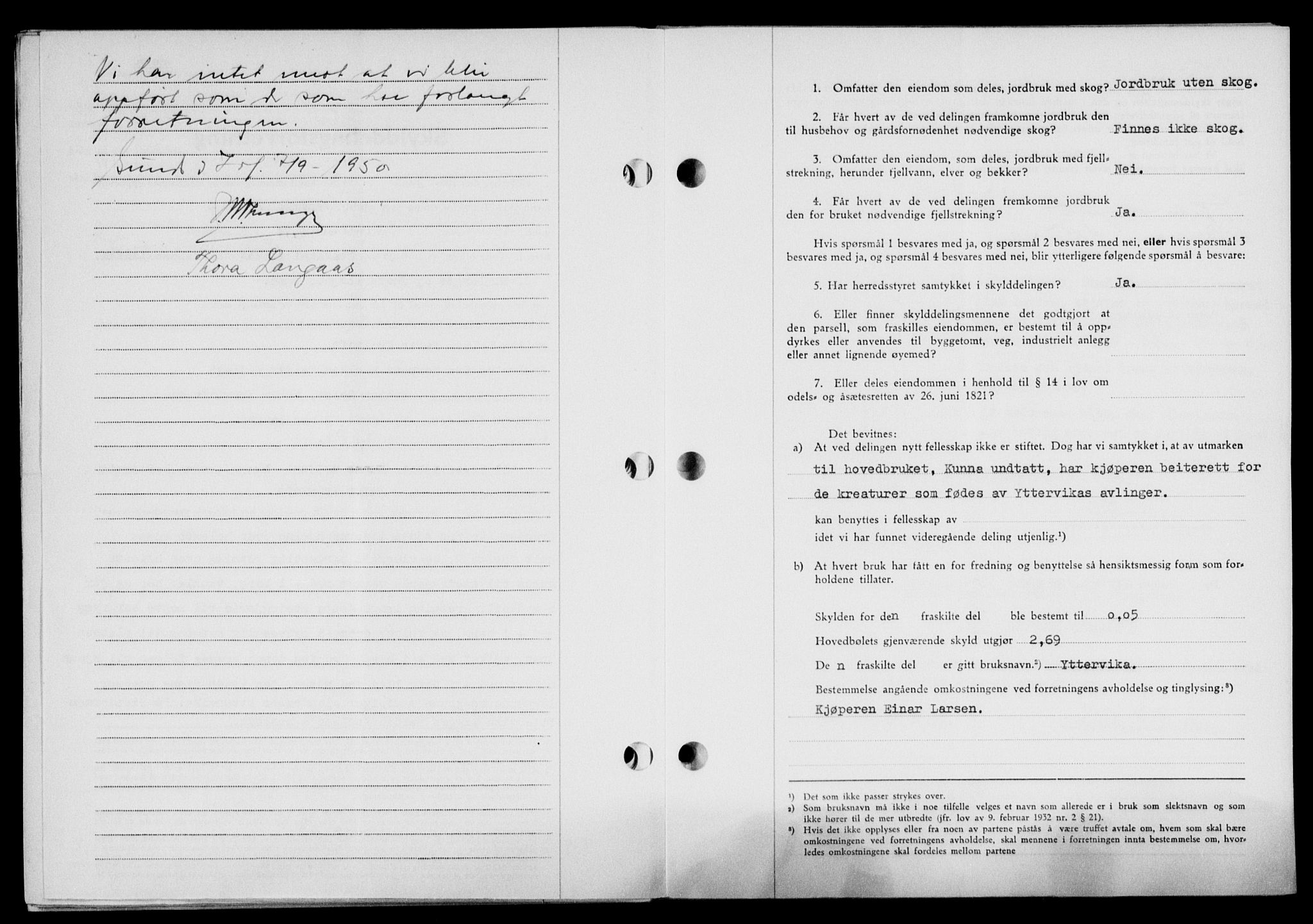 Lofoten sorenskriveri, SAT/A-0017/1/2/2C/L0024a: Mortgage book no. 24a, 1950-1950, Diary no: : 2629/1950