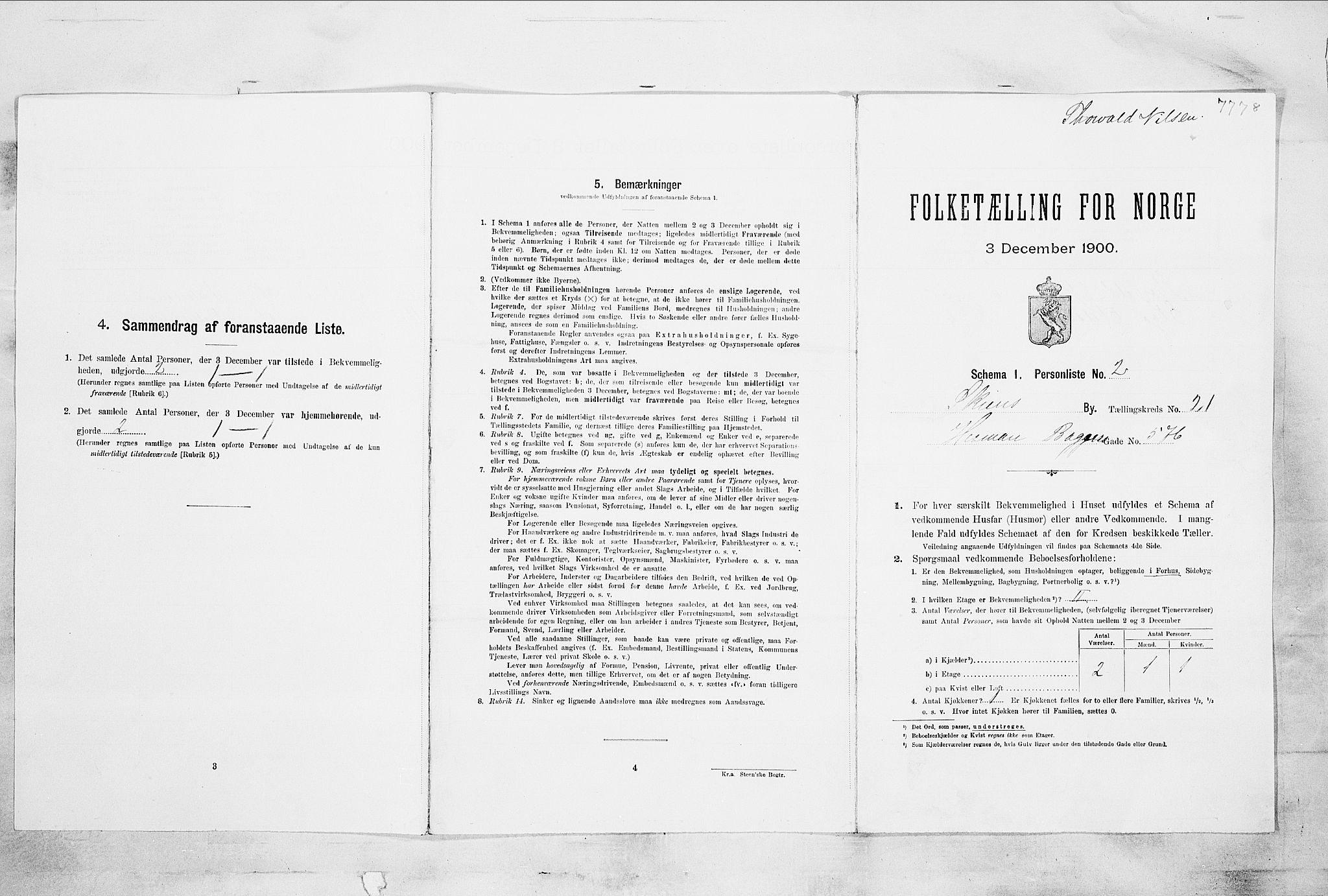 SAKO, 1900 census for Skien, 1900, p. 3747