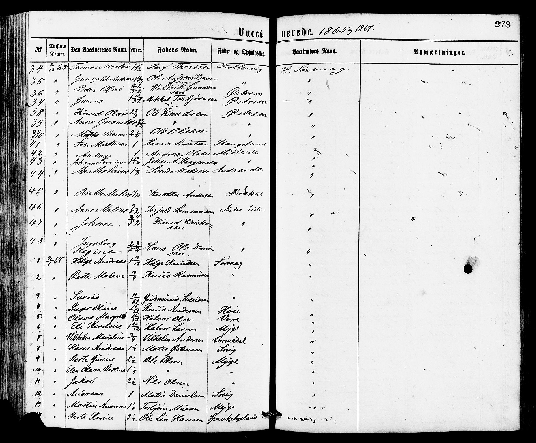 Avaldsnes sokneprestkontor, SAST/A -101851/H/Ha/Haa/L0012: Parish register (official) no. A 12, 1865-1880, p. 278