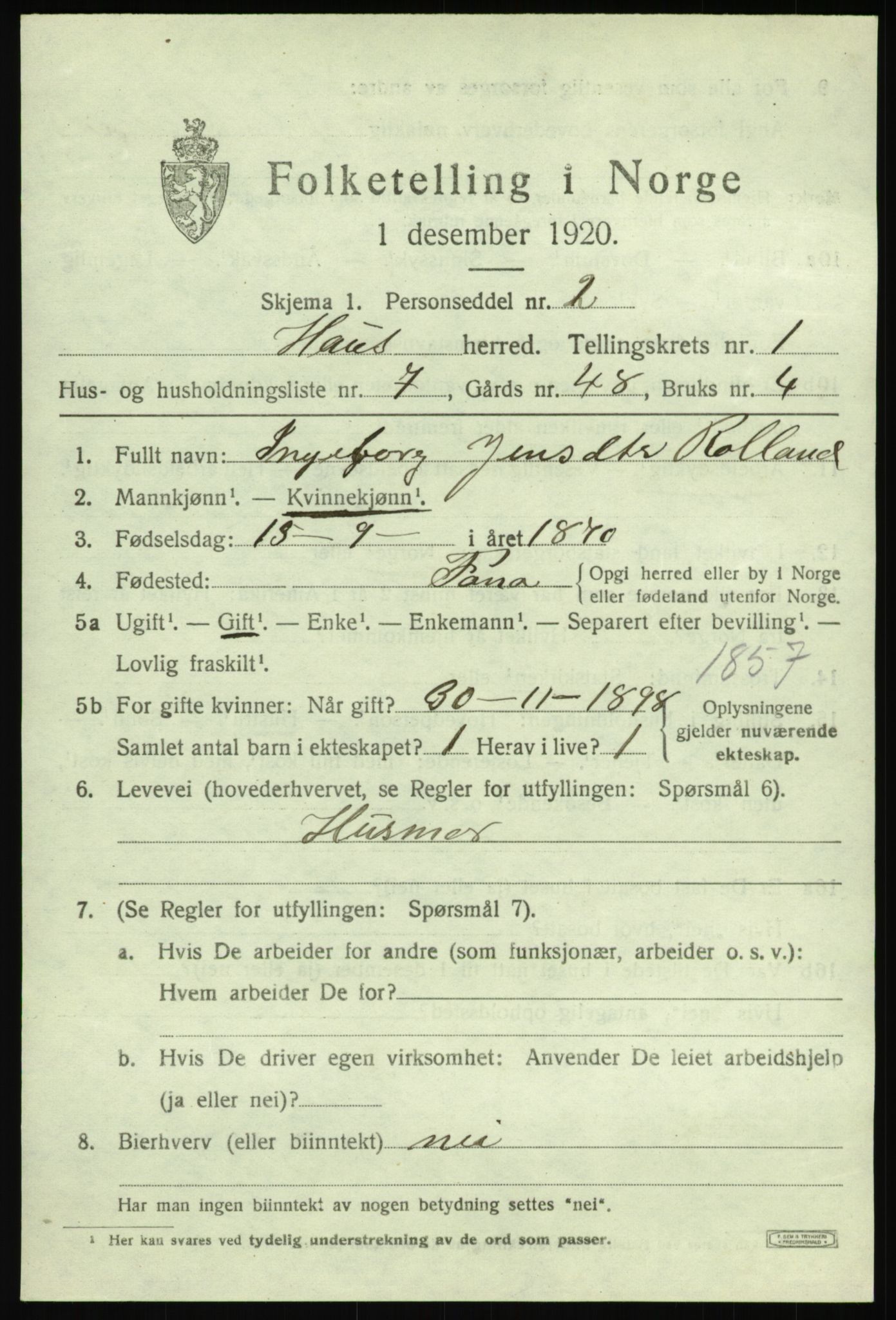 SAB, 1920 census for Haus, 1920, p. 1781