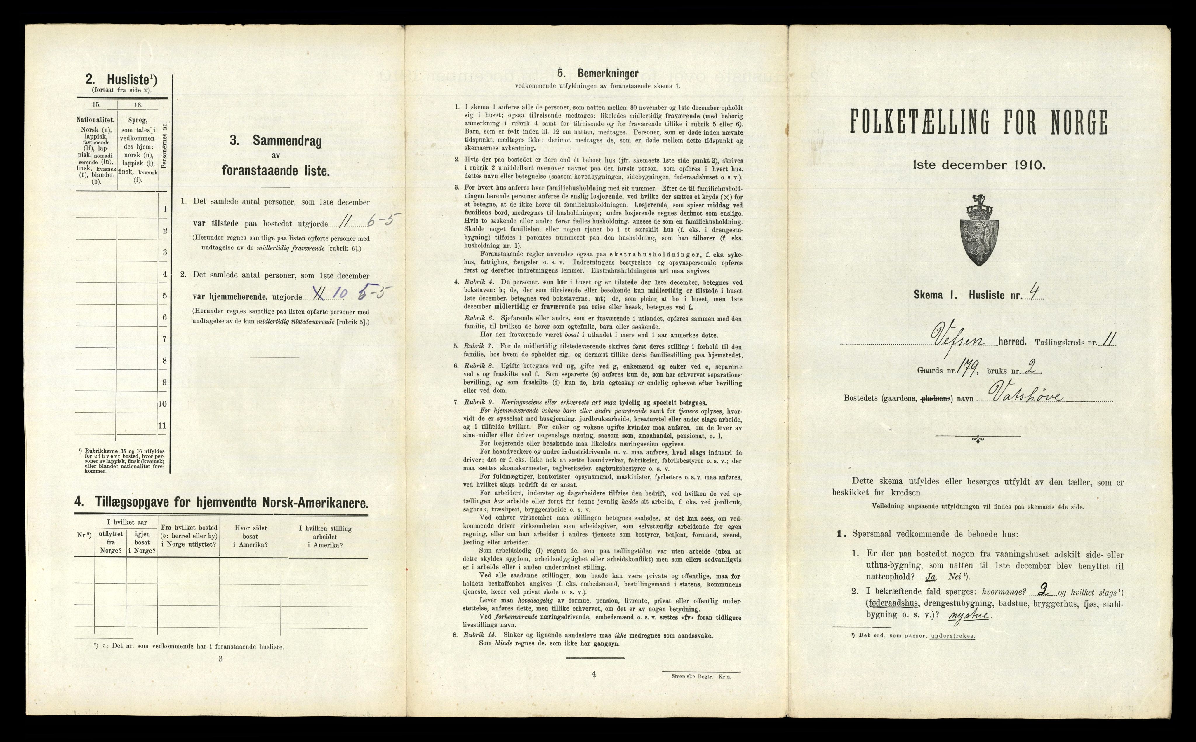 RA, 1910 census for Vefsn, 1910, p. 1182