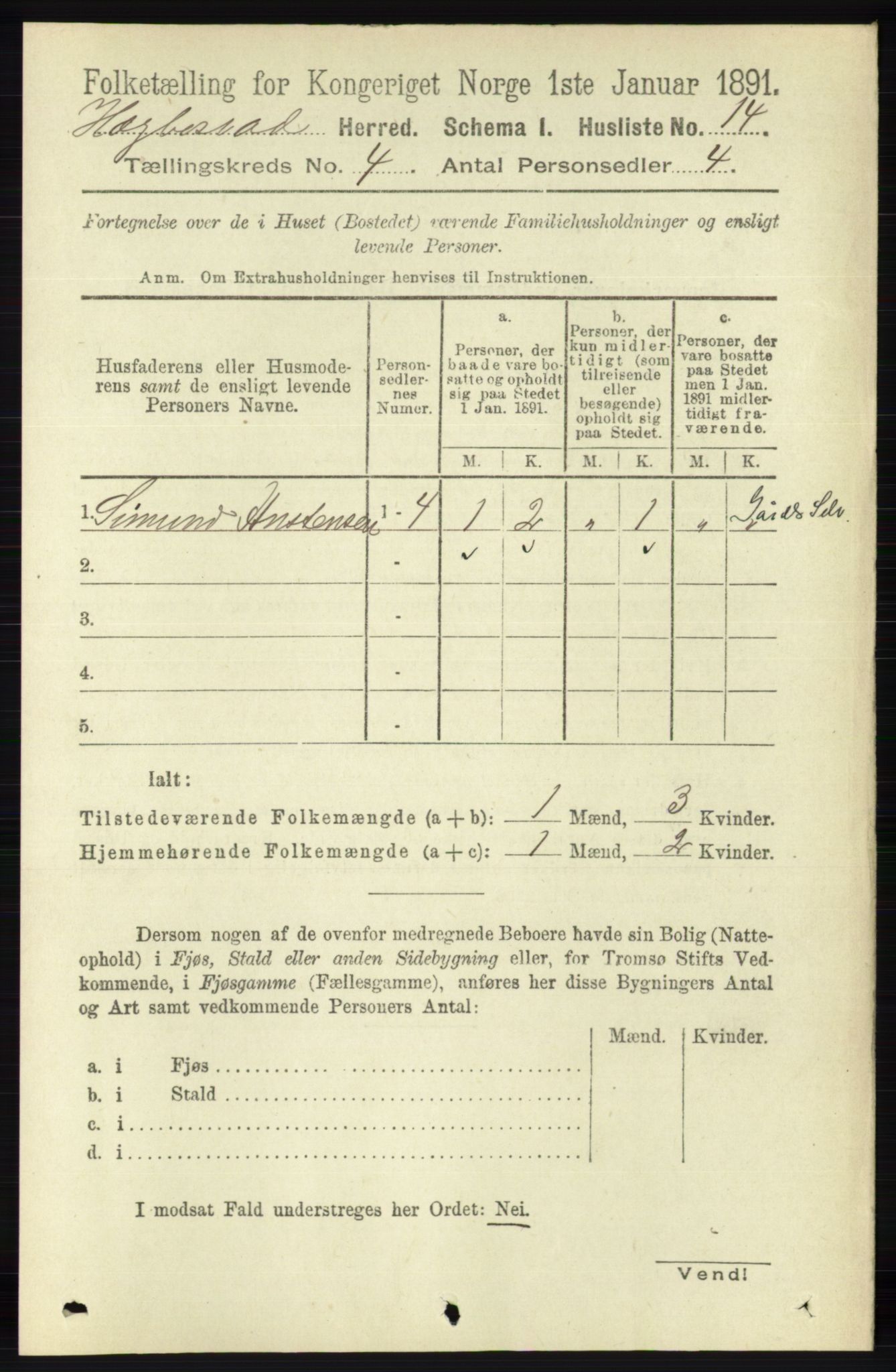 RA, 1891 census for 1034 Hægebostad, 1891, p. 1158