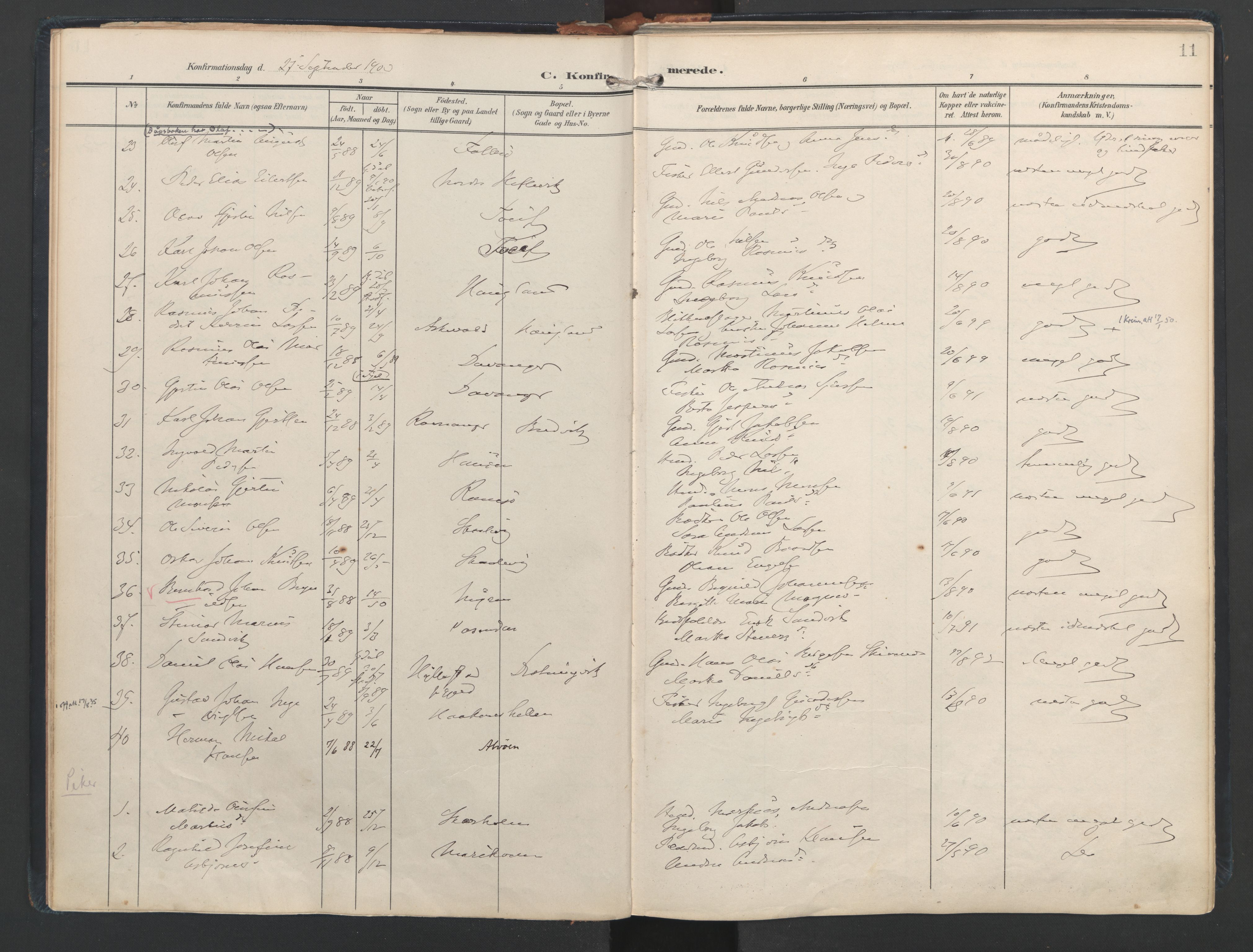 Askøy Sokneprestembete, AV/SAB-A-74101/H/Ha/Haa/Haad/L0001: Parish register (official) no. D 1, 1902-1916, p. 11