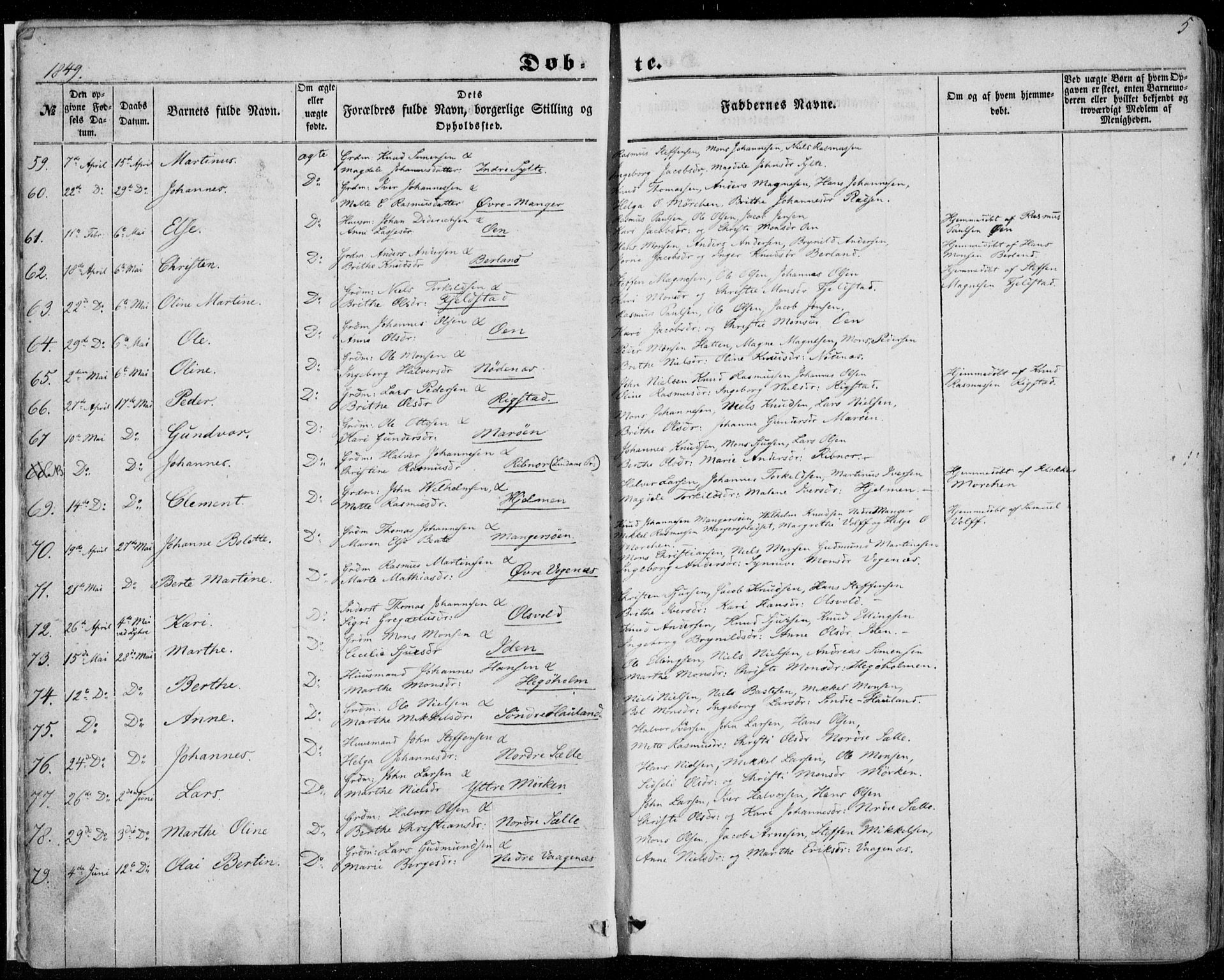 Manger sokneprestembete, AV/SAB-A-76801/H/Haa: Parish register (official) no. A 6, 1849-1859, p. 5