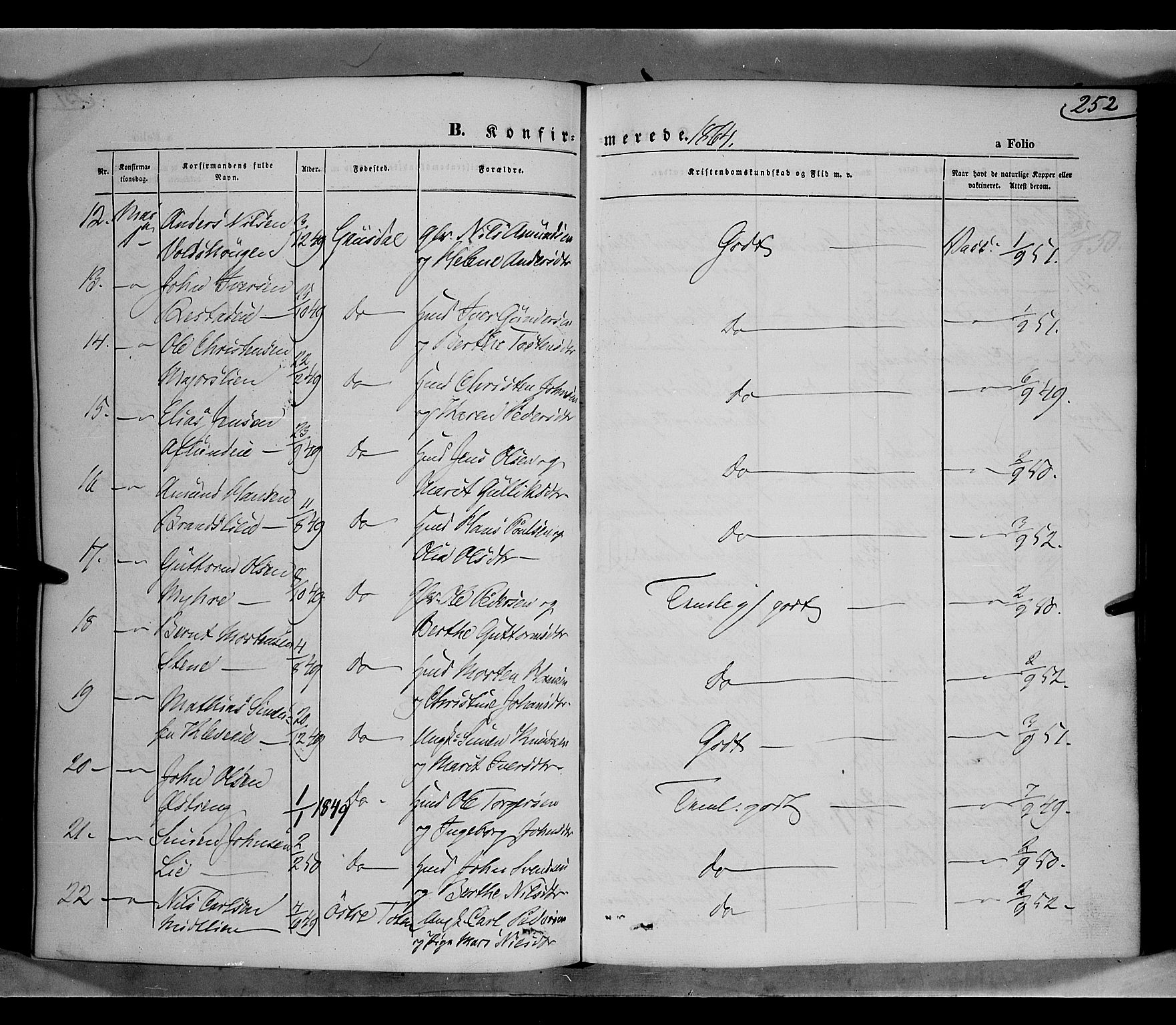 Gausdal prestekontor, AV/SAH-PREST-090/H/Ha/Haa/L0009: Parish register (official) no. 9, 1862-1873, p. 252