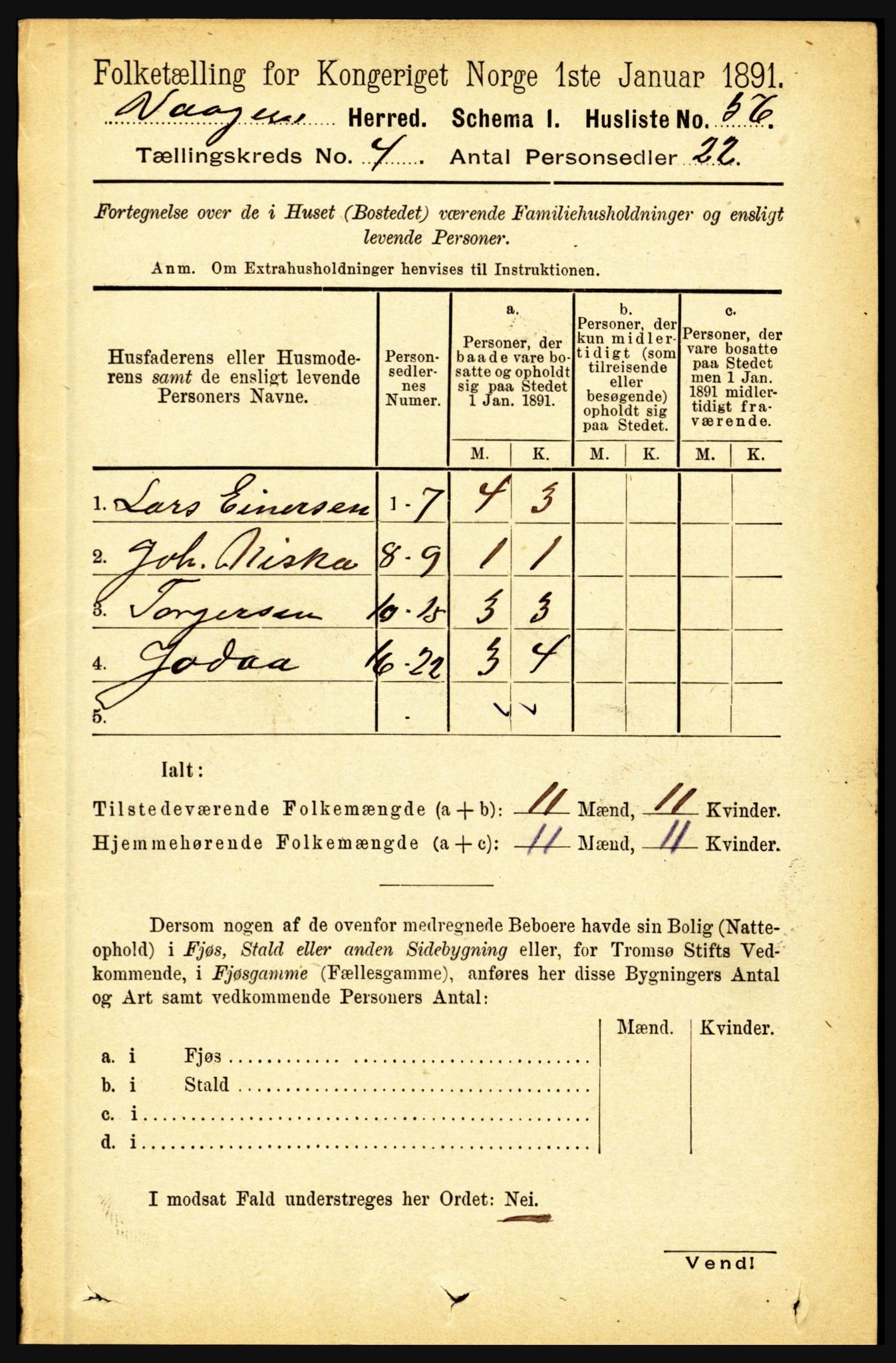 RA, 1891 census for 1865 Vågan, 1891, p. 932