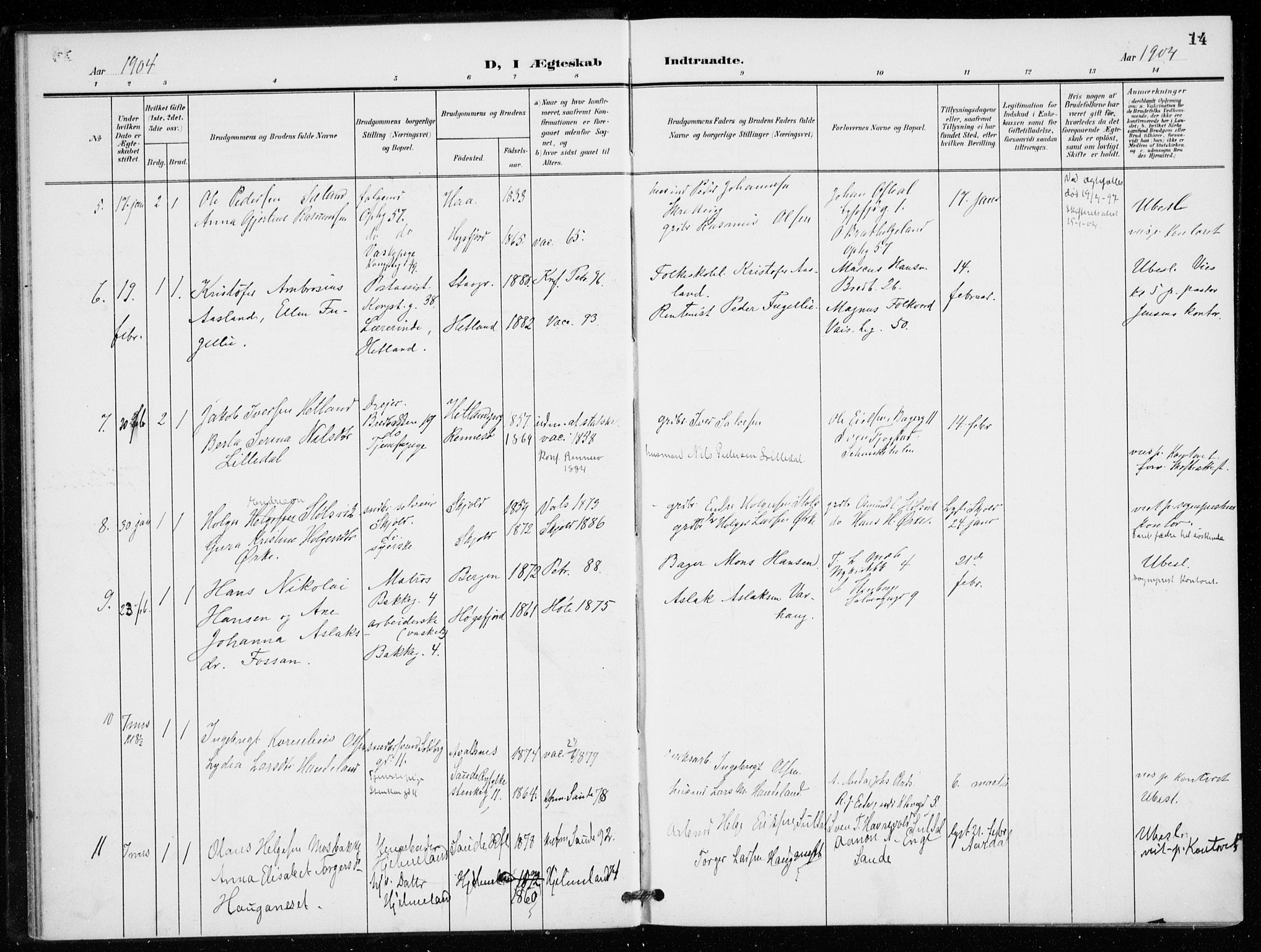 St. Petri sokneprestkontor, AV/SAST-A-101813/001/30/30BB/L0009: Parish register (copy) no. B 9, 1902-1935, p. 14