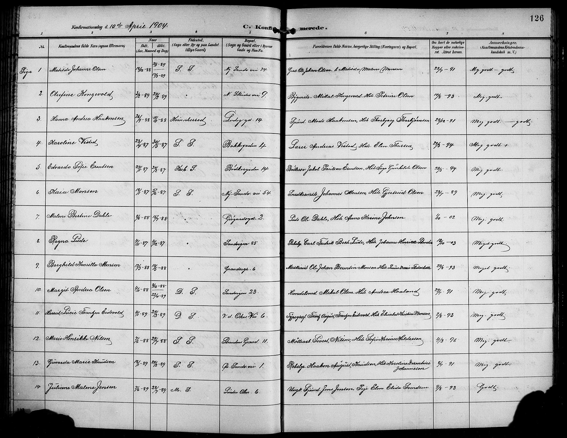 Sandviken Sokneprestembete, SAB/A-77601/H/Hb/L0009: Parish register (copy) no. C 1, 1898-1907, p. 126
