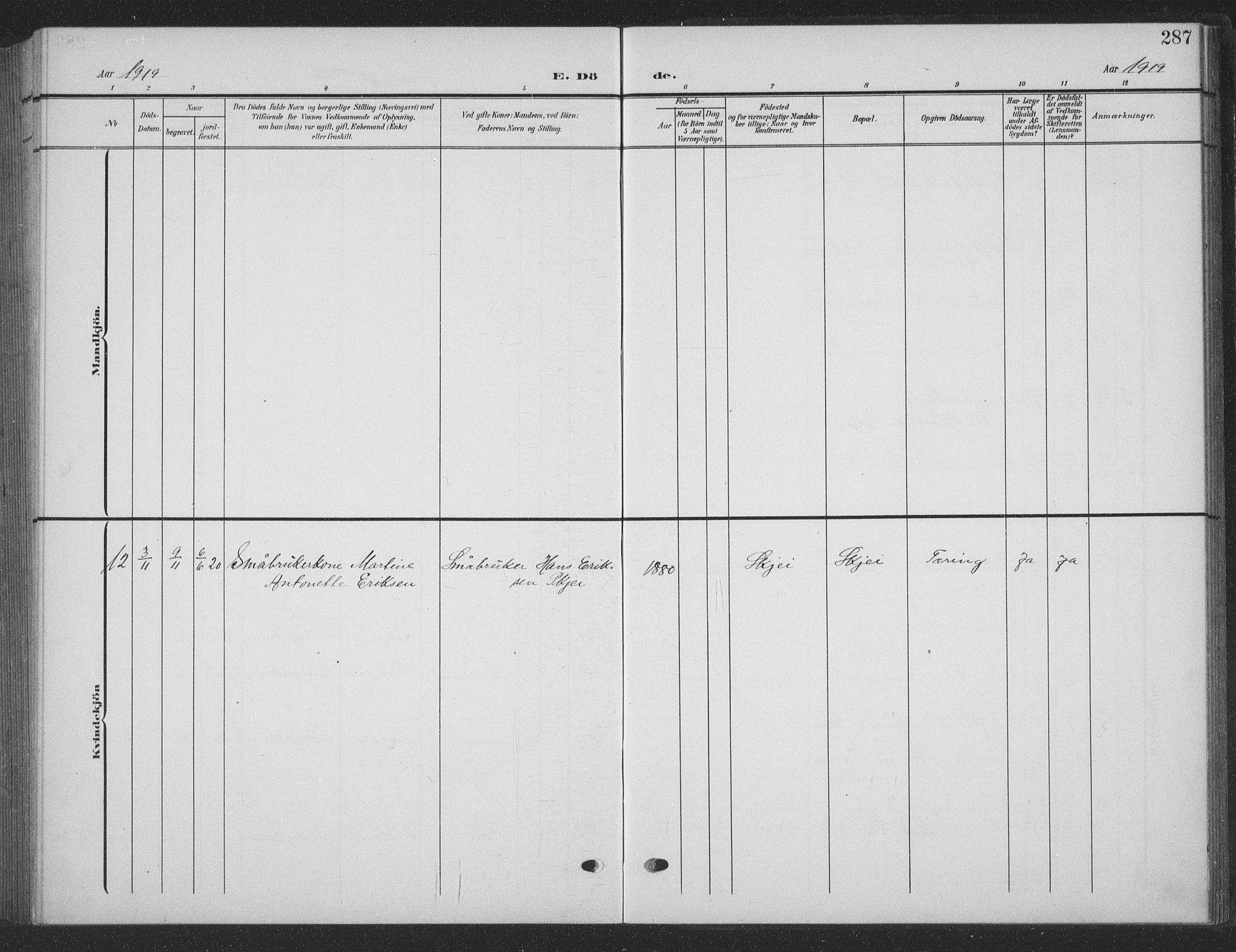 Ministerialprotokoller, klokkerbøker og fødselsregistre - Nordland, AV/SAT-A-1459/835/L0533: Parish register (copy) no. 835C05, 1906-1939, p. 287