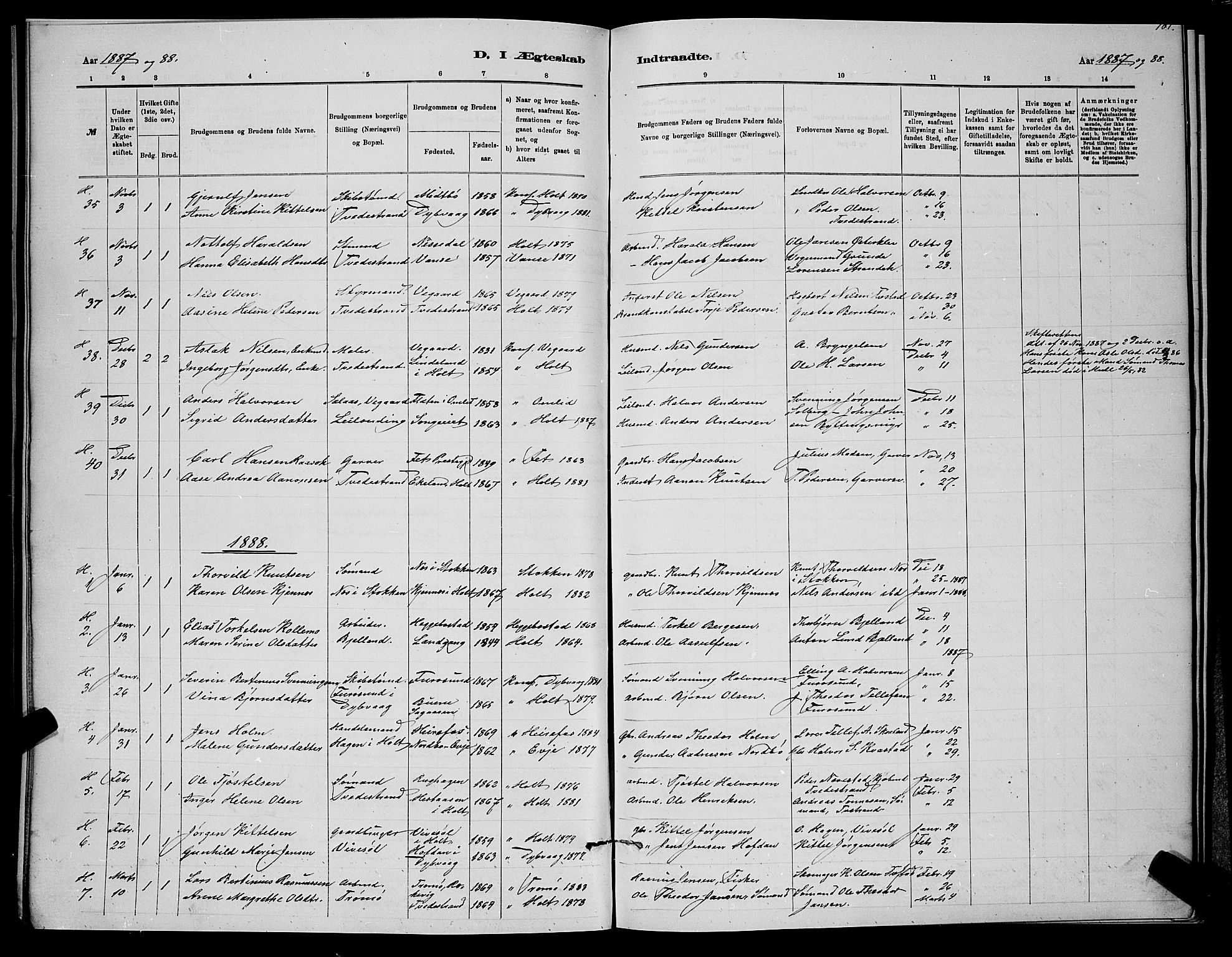 Holt sokneprestkontor, AV/SAK-1111-0021/F/Fb/L0010: Parish register (copy) no. B 10, 1883-1896, p. 181