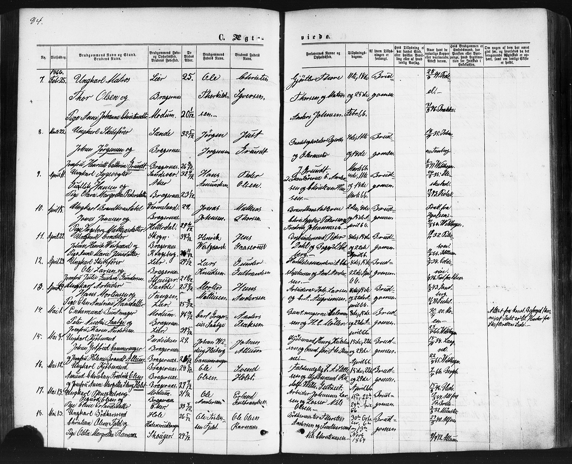 Bragernes kirkebøker, SAKO/A-6/F/Fc/L0003: Parish register (official) no. III 3, 1865-1874, p. 84