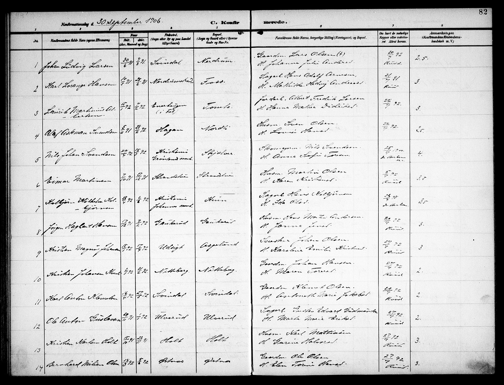 Fet prestekontor Kirkebøker, SAO/A-10370a/F/Fa/L0016: Parish register (official) no. I 16, 1905-1914, p. 82