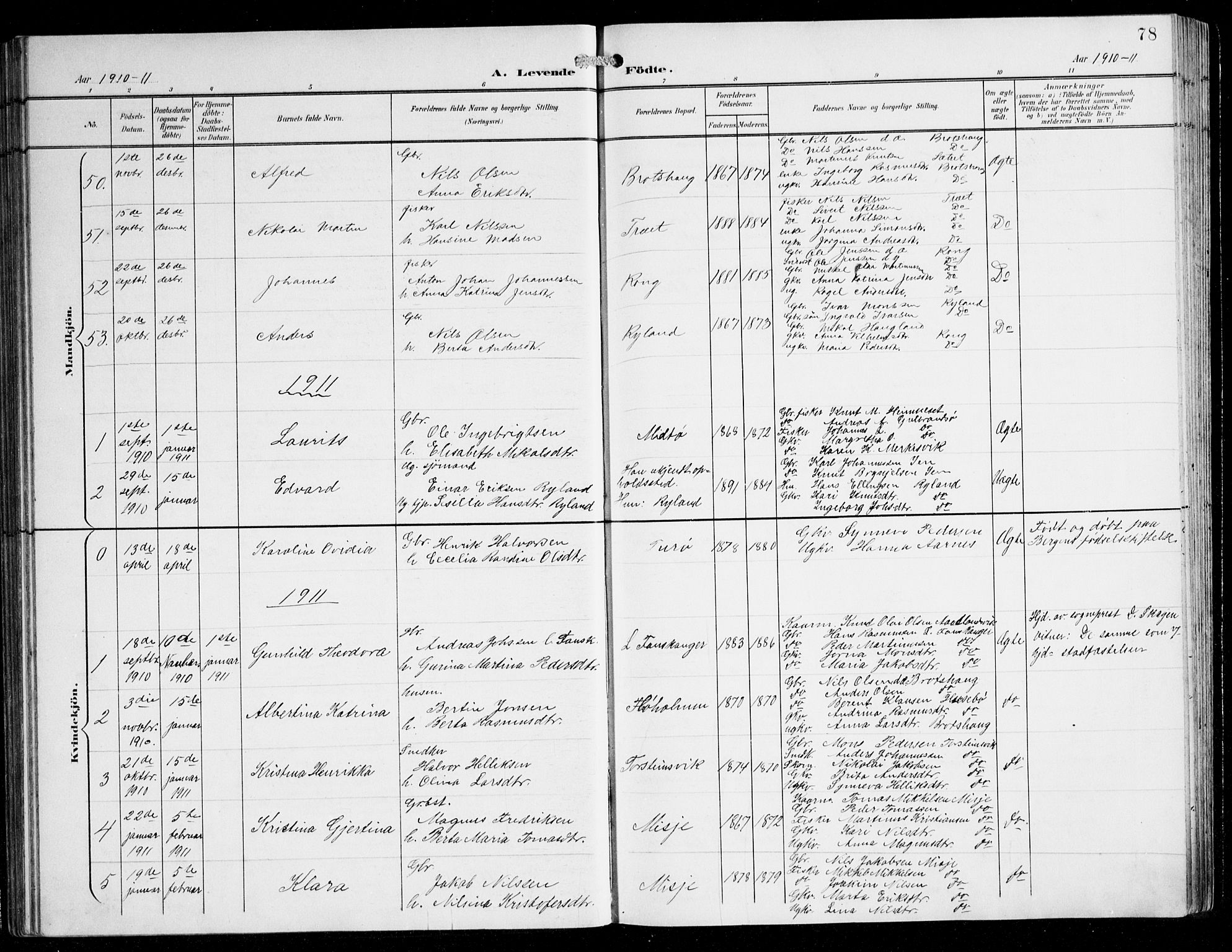 Herdla Sokneprestembete, SAB/A-75701/H/Hab: Parish register (copy) no. C 1, 1900-1913, p. 78