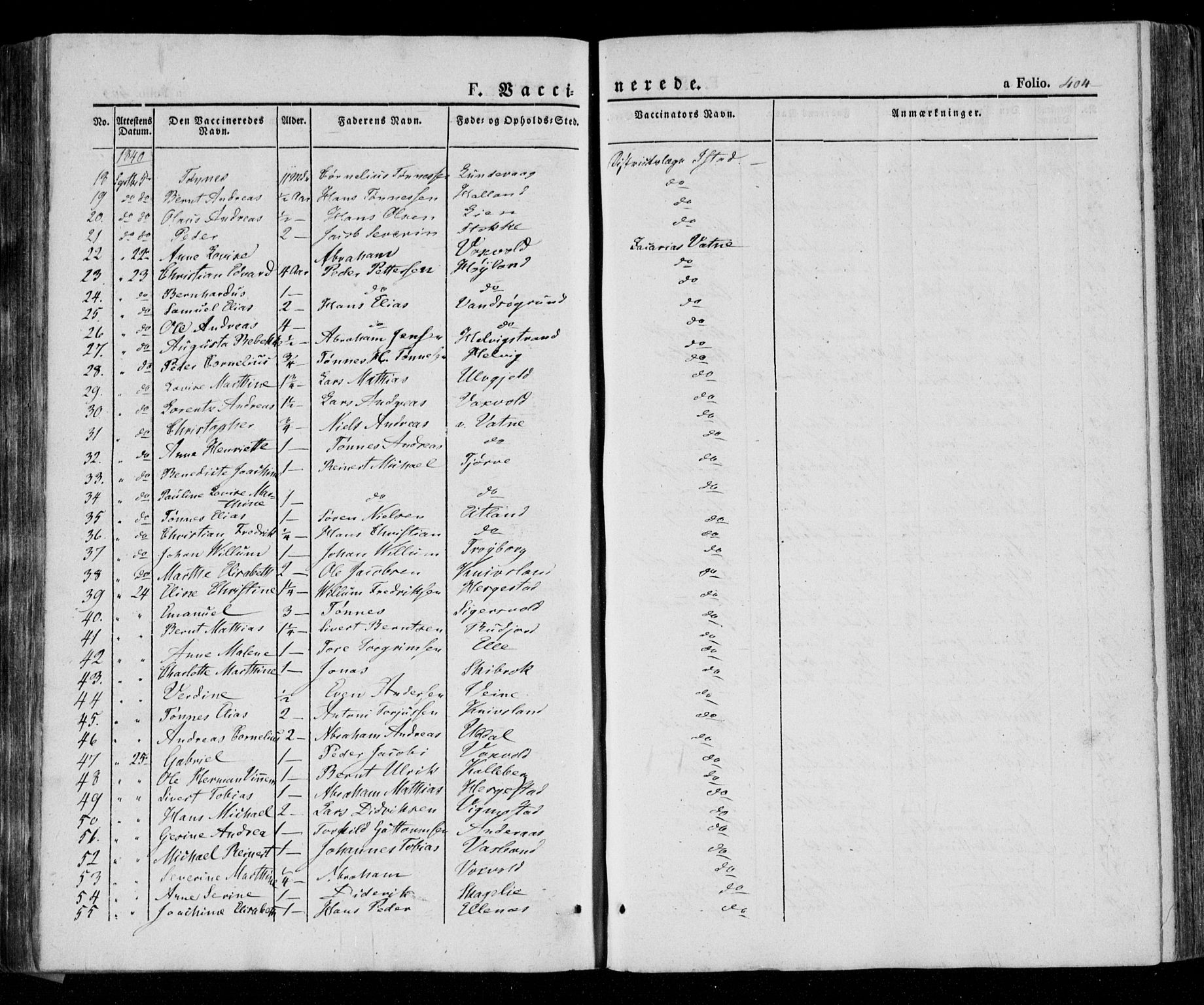 Lista sokneprestkontor, AV/SAK-1111-0027/F/Fa/L0009: Parish register (official) no. A 9, 1835-1846, p. 404