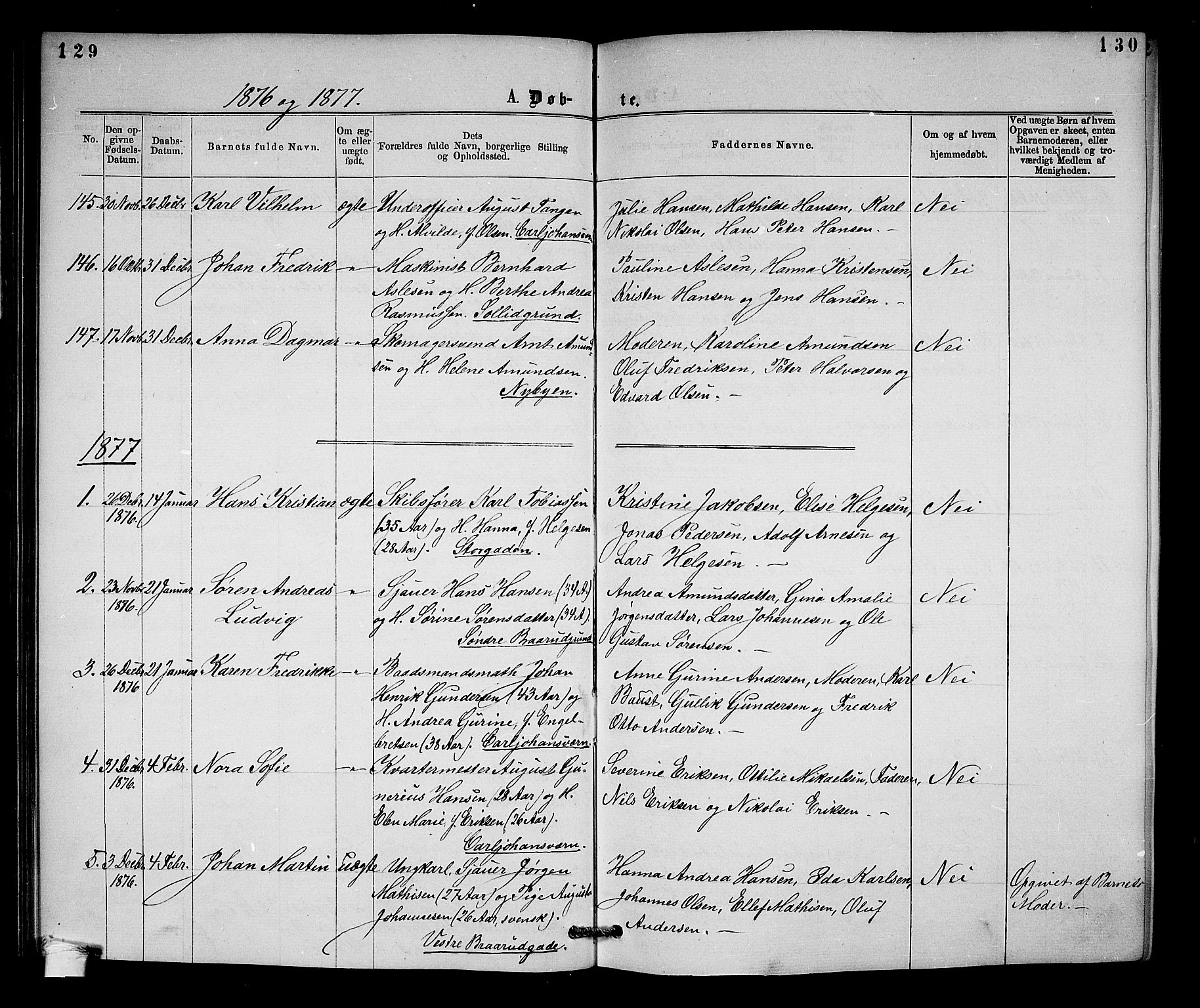 Horten kirkebøker, SAKO/A-348/G/Ga/L0003: Parish register (copy) no. 3, 1872-1877, p. 129-130