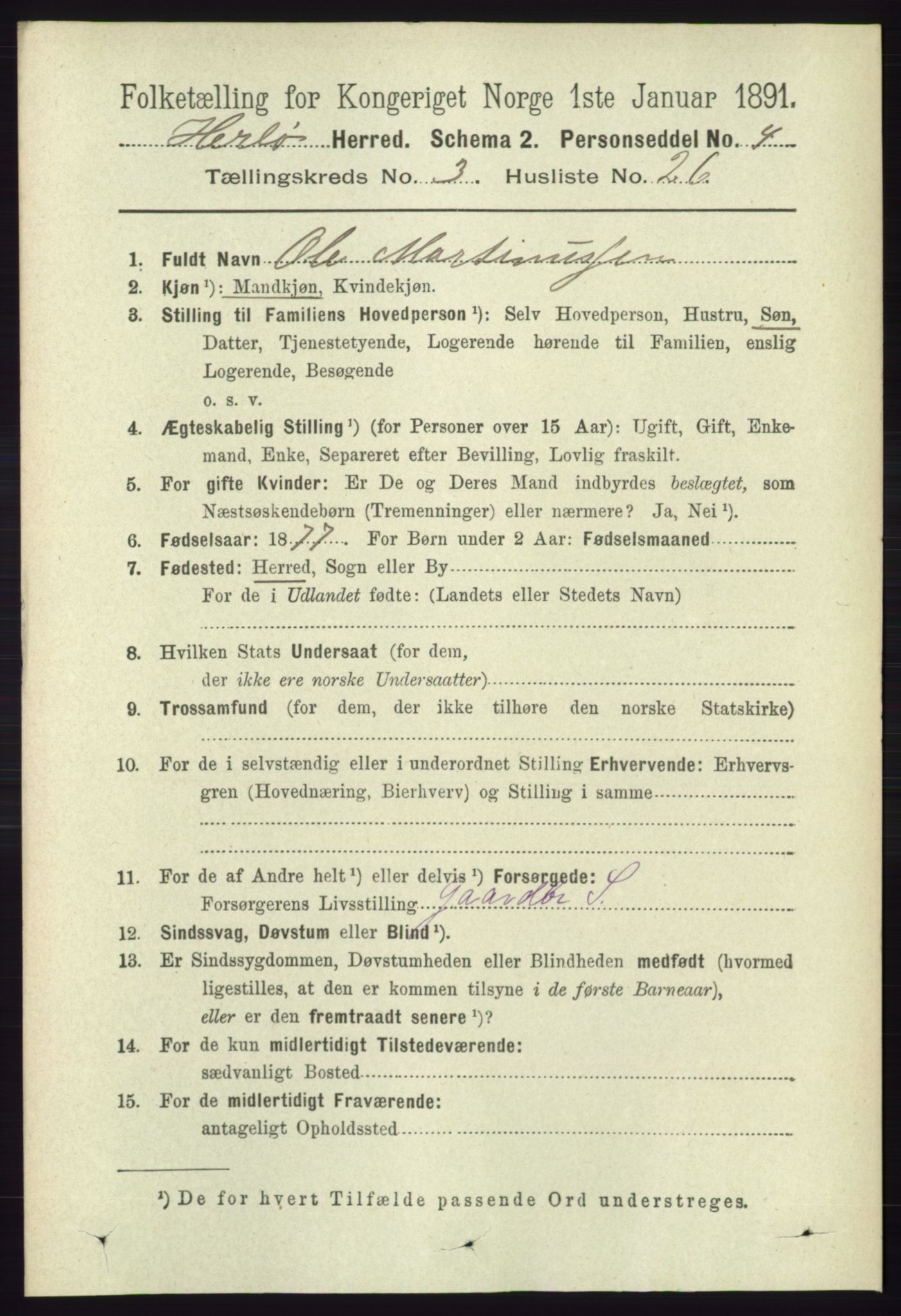 RA, 1891 census for 1258 Herdla, 1891, p. 1248