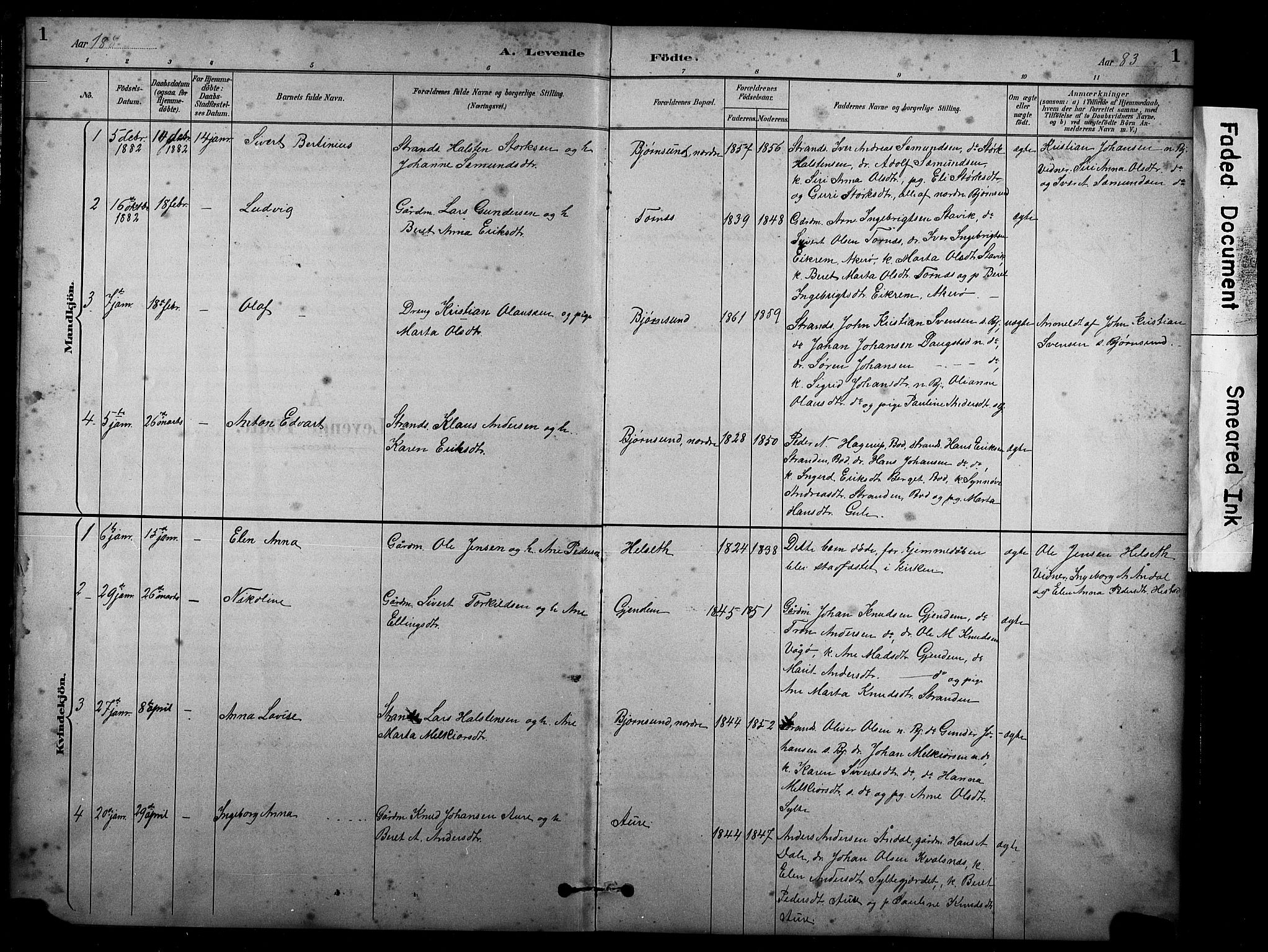 Ministerialprotokoller, klokkerbøker og fødselsregistre - Møre og Romsdal, AV/SAT-A-1454/565/L0755: Parish register (copy) no. 565C04, 1883-1903, p. 1