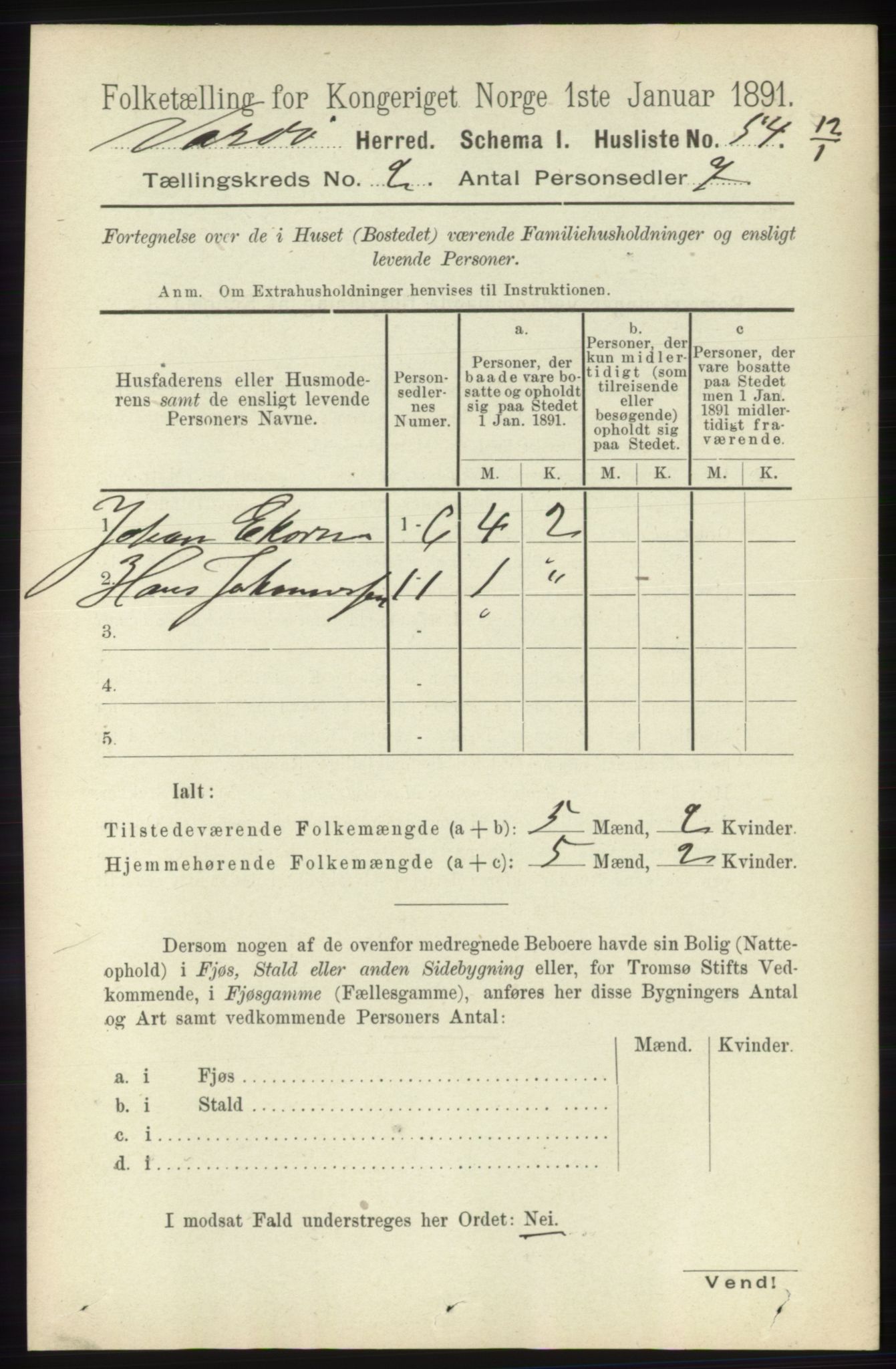 RA, 1891 census for 2028 Vardø, 1891, p. 274